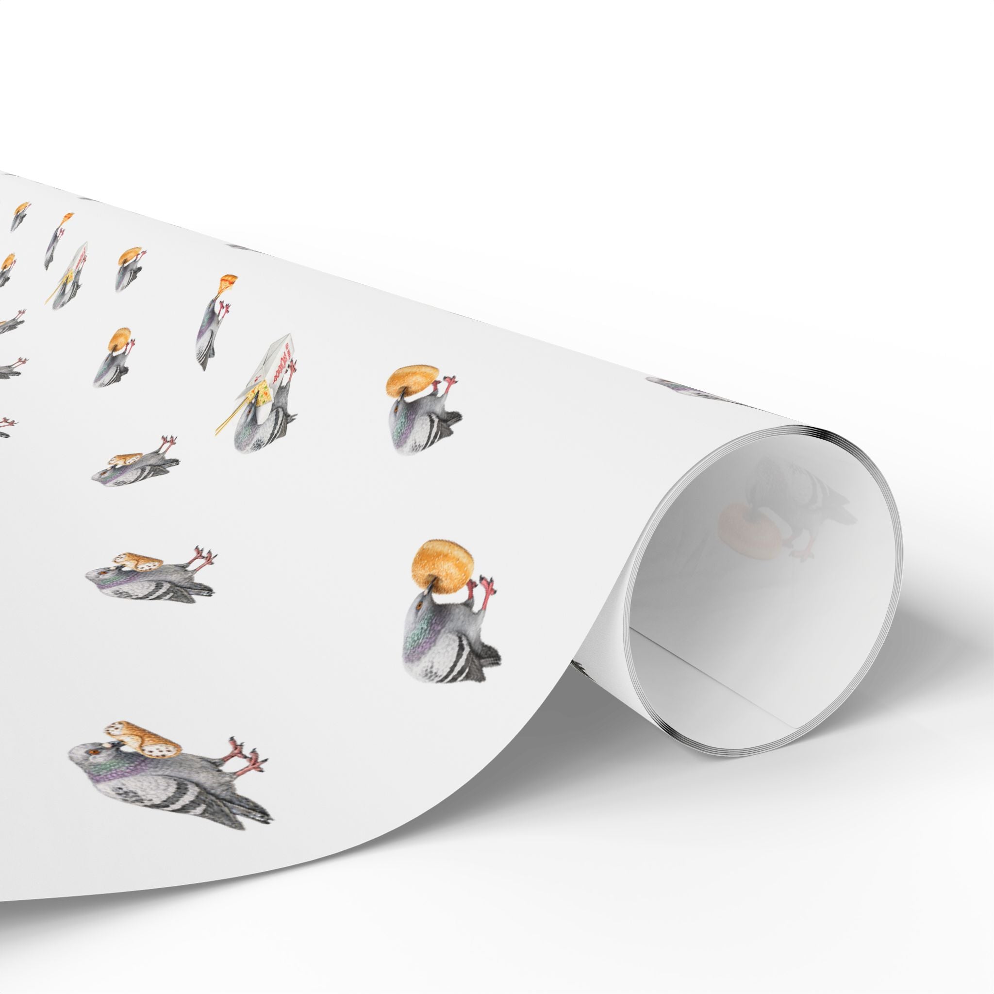 Foodie NYC Pigeons Pattern Gift Wrap Paper | New York Food Influencer Bird Lover Wrapping Paper Roll