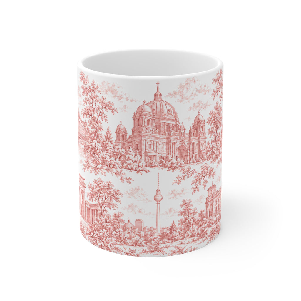 Berlin Red Toile de Jouy Mug — Ceramic Coffee Cup (11oz; Ships from Europe)