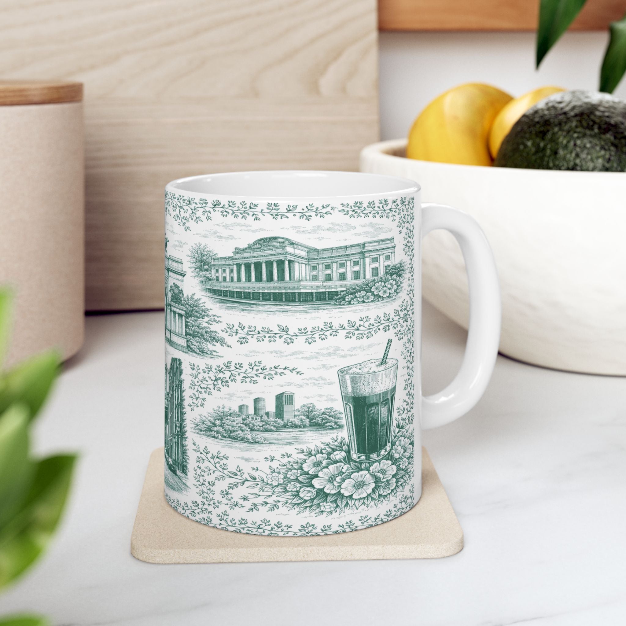 Brooklyn Green Toile de Jouy Mug | NYC Chinoiserie Ceramic Mug