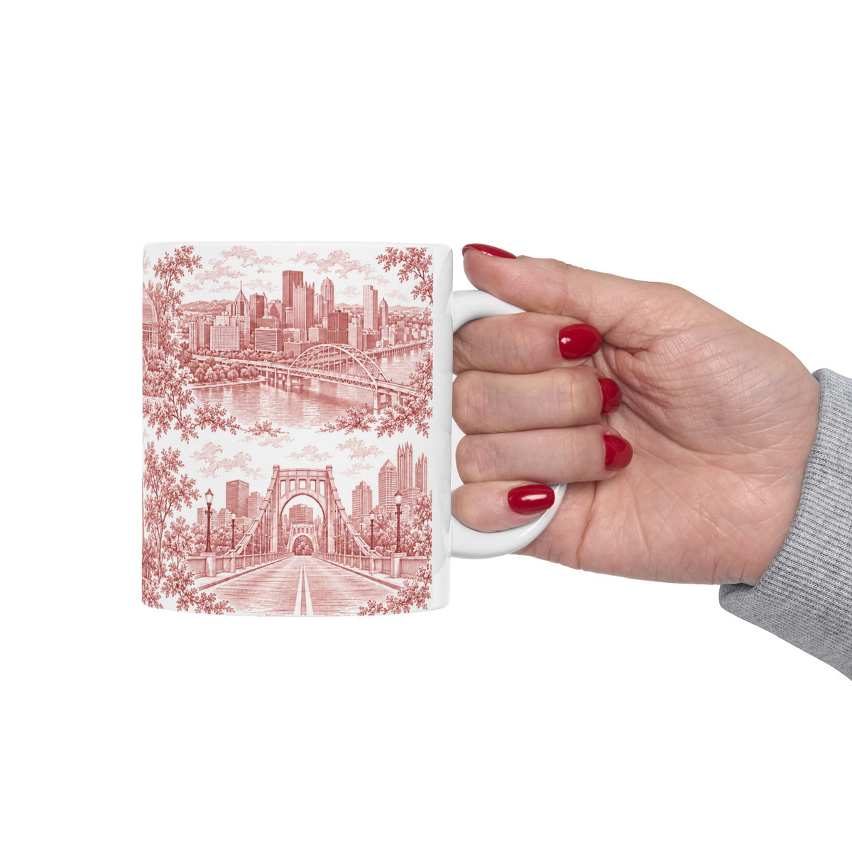 Pittsburgh Red Toile de Jouy Ceramic Mug — Pennsylavania Chinoiserie 11oz