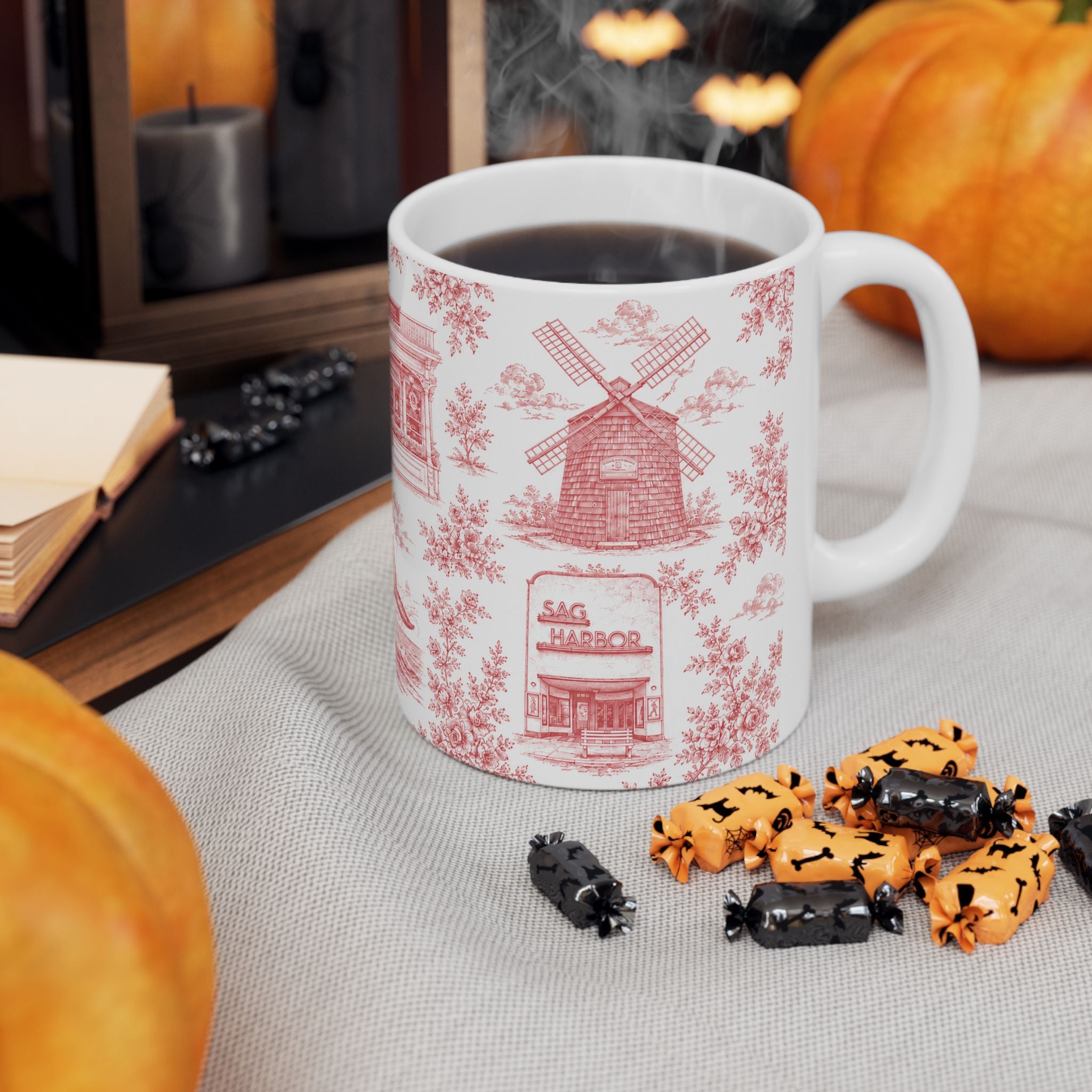 Sag Harbor Red Toile de Jouy Mug | Hamptons Chinoiserie Ceramic Coffee Cup