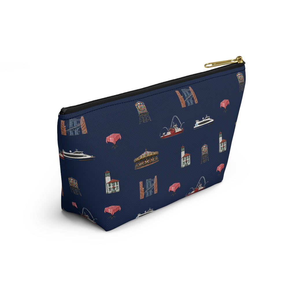 Icons of DUMBO Navy Blue Accessory Pouch — T-Bottom Makeup Bag