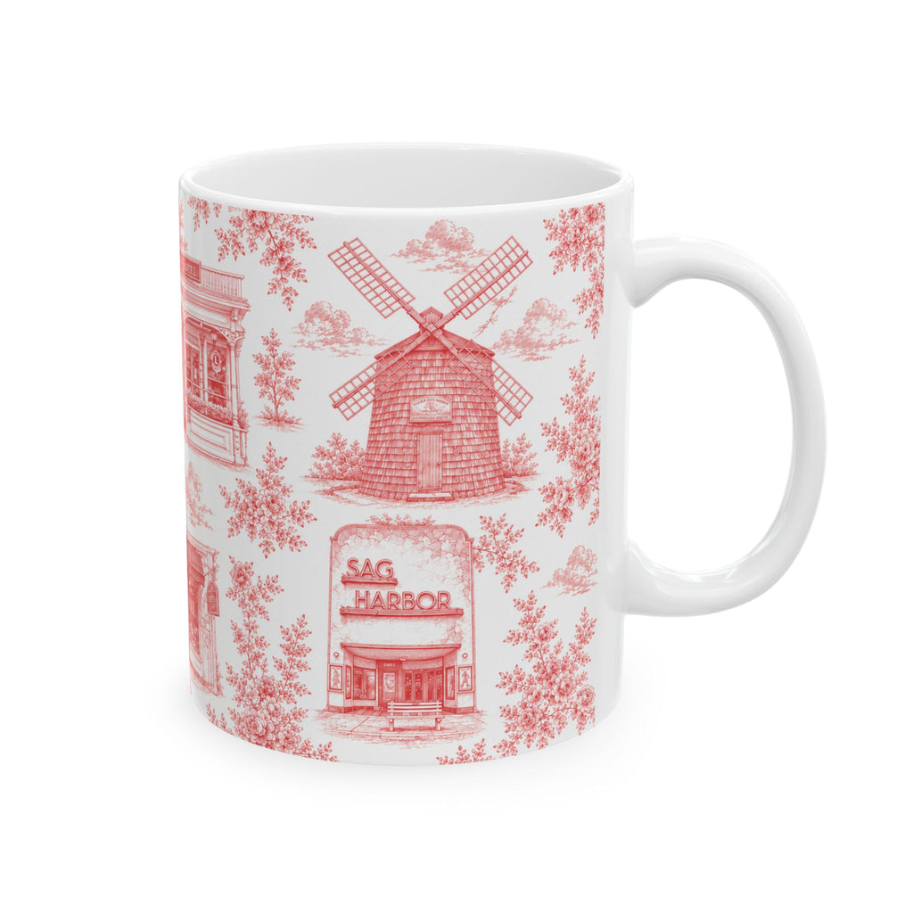 Sag Harbor Red Toile de Jouy Mug | Hamptons Chinoiserie Ceramic Coffee Cup