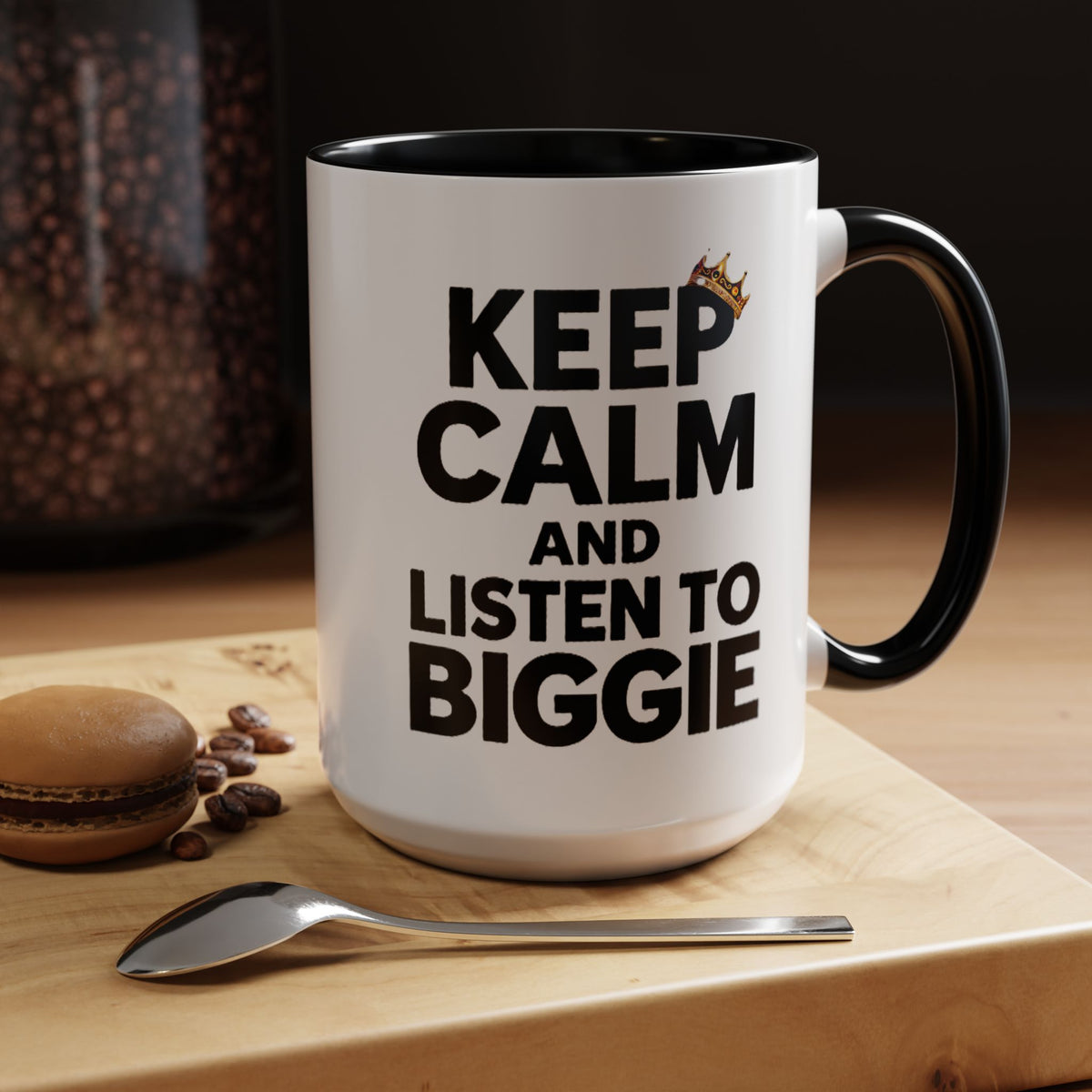 Keep Calm and Listen to Biggie Black Mug — 11oz & 15oz Ceramic Coffee Cup