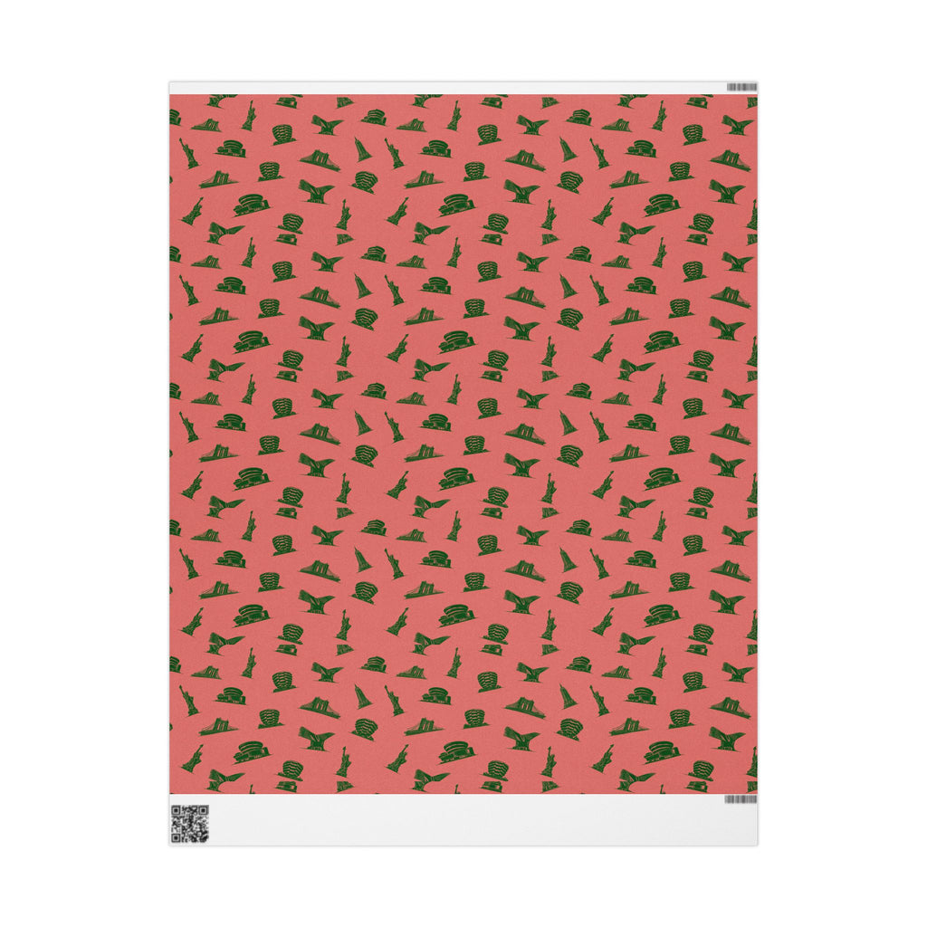 NYC Landmarks on Pink Gift Wrap Paper | New York Statue of Liberty Oculus Vessel Brooklyn Bridge Guggenheim Wrapping Paper Roll