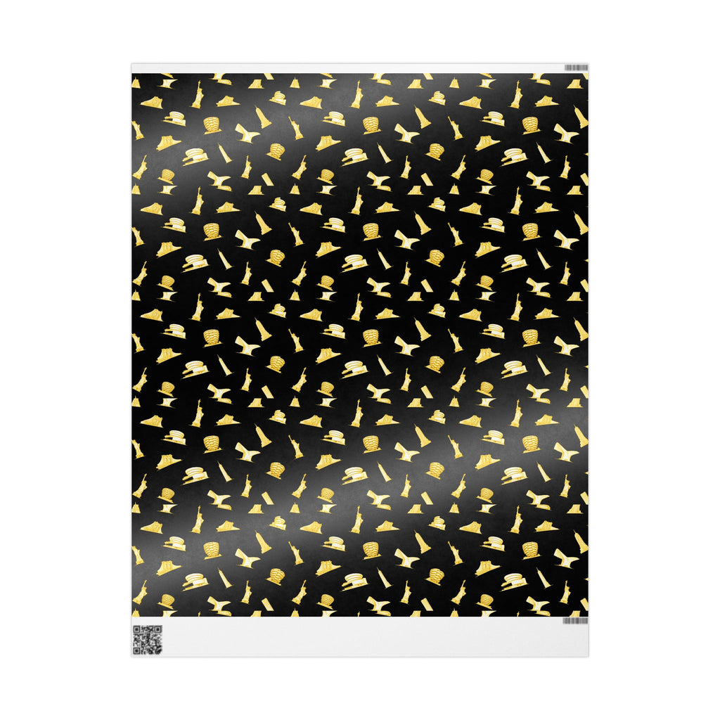 Gold NYC Landmarks on Black Gift Wrap Paper | New York Statue of Liberty Oculus Vessel Brooklyn Bridge Guggenheim Wrapping Paper Roll