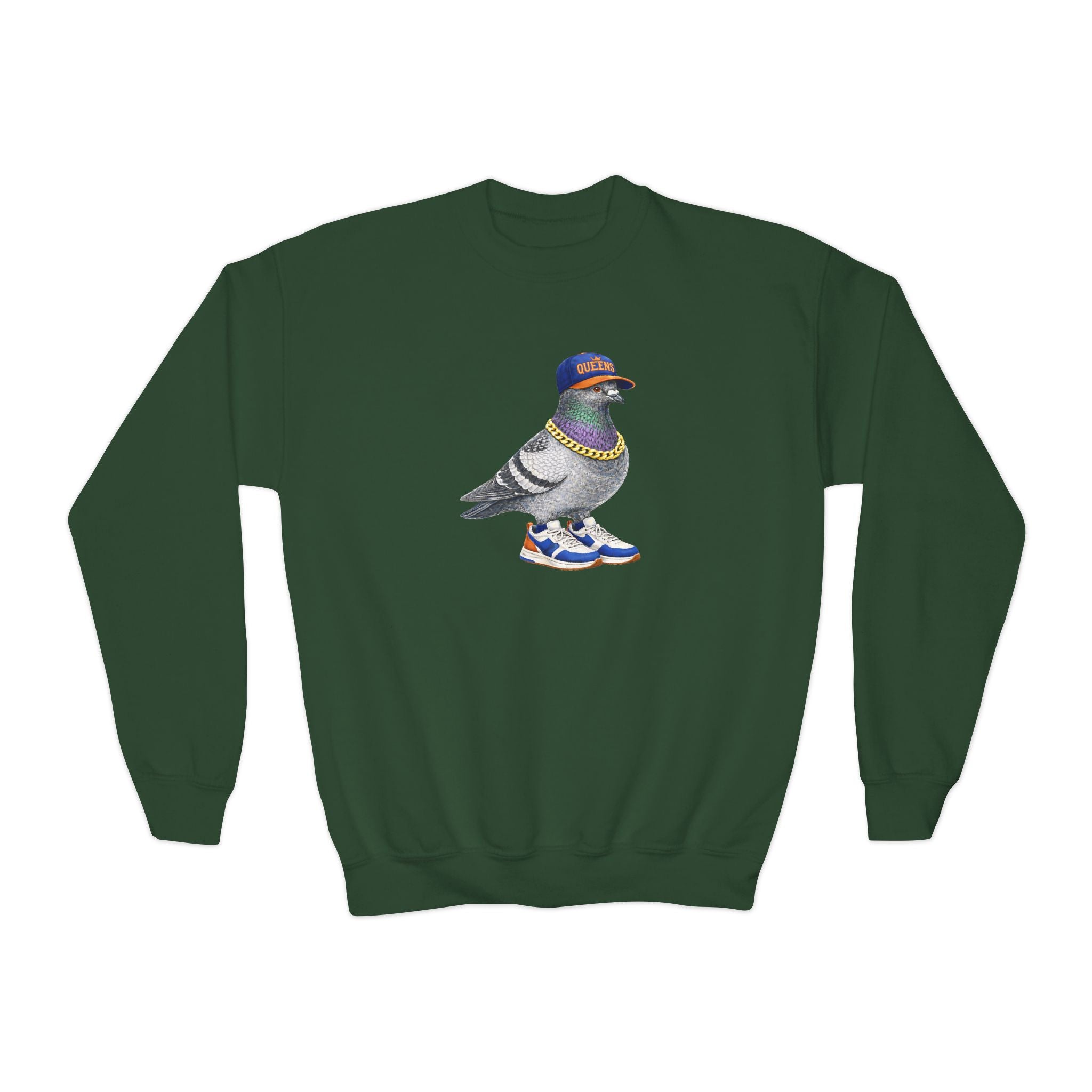 Customizable Queens NYC Pigeon NYC Kids Crewneck Sweatshirt    New York Baseball Fan Bird Lover Childrens Sweater
