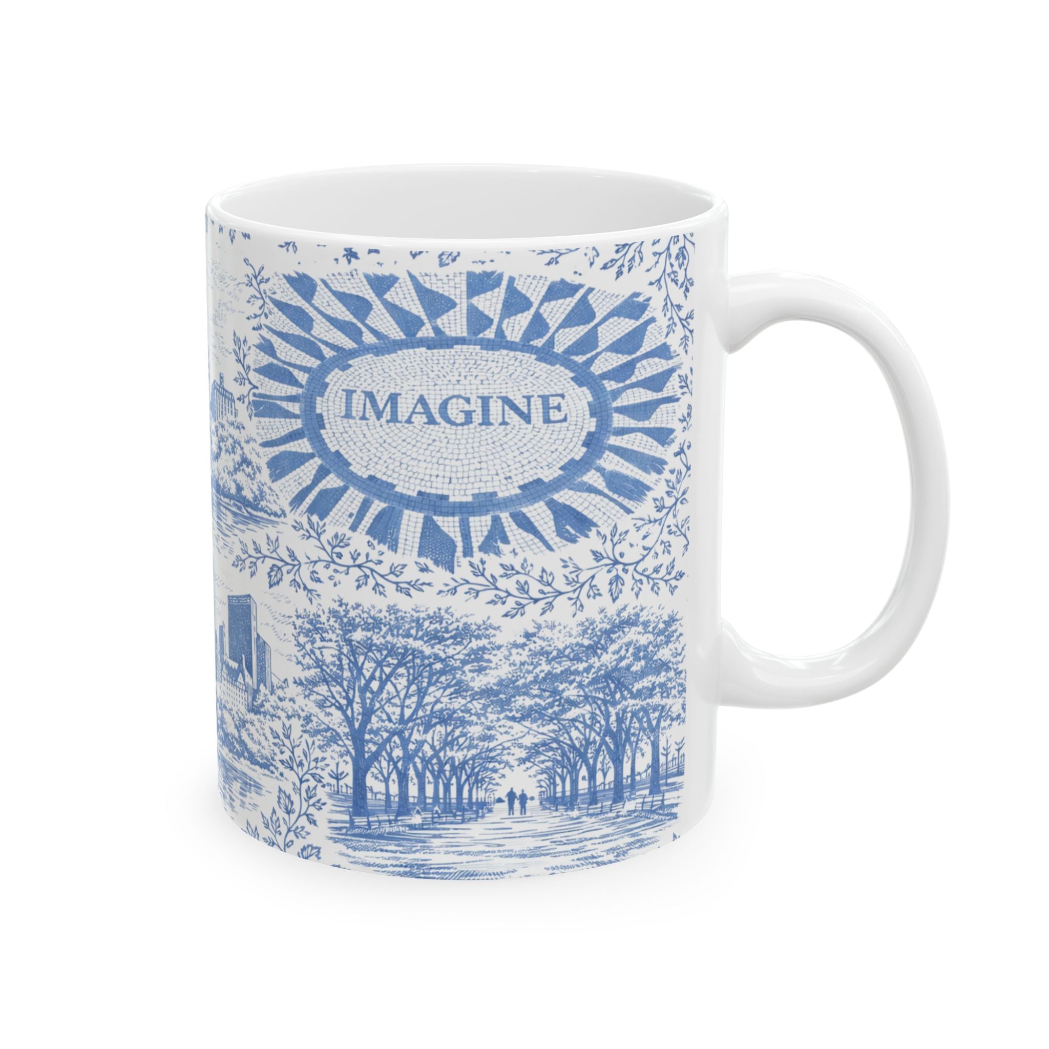 Central Park Blue Toile de Jouy Mug | NYC Ceramic Coffee Cup