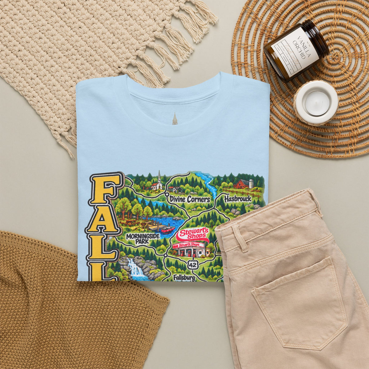 Fallsburg, NY Map T-Shirt  Catskills Upstate New York Tee