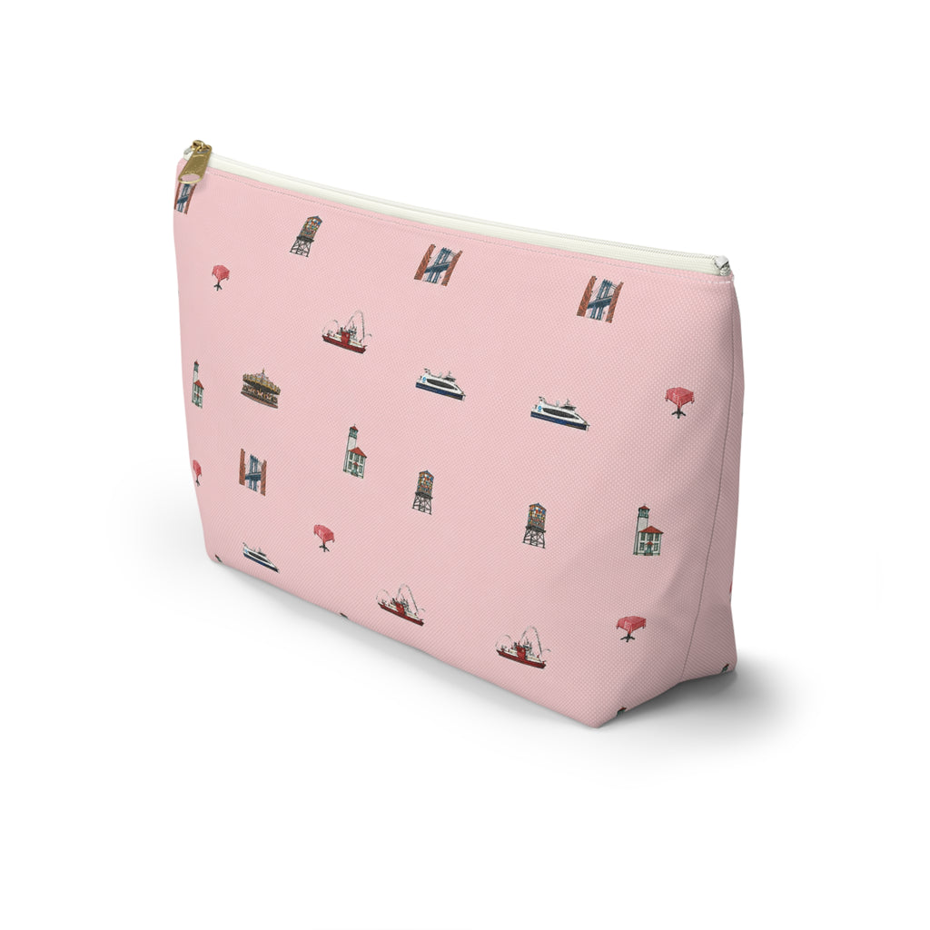 Icons of DUMBO Large Pink Accessory Pouch — T-Bottom Makeup Bag