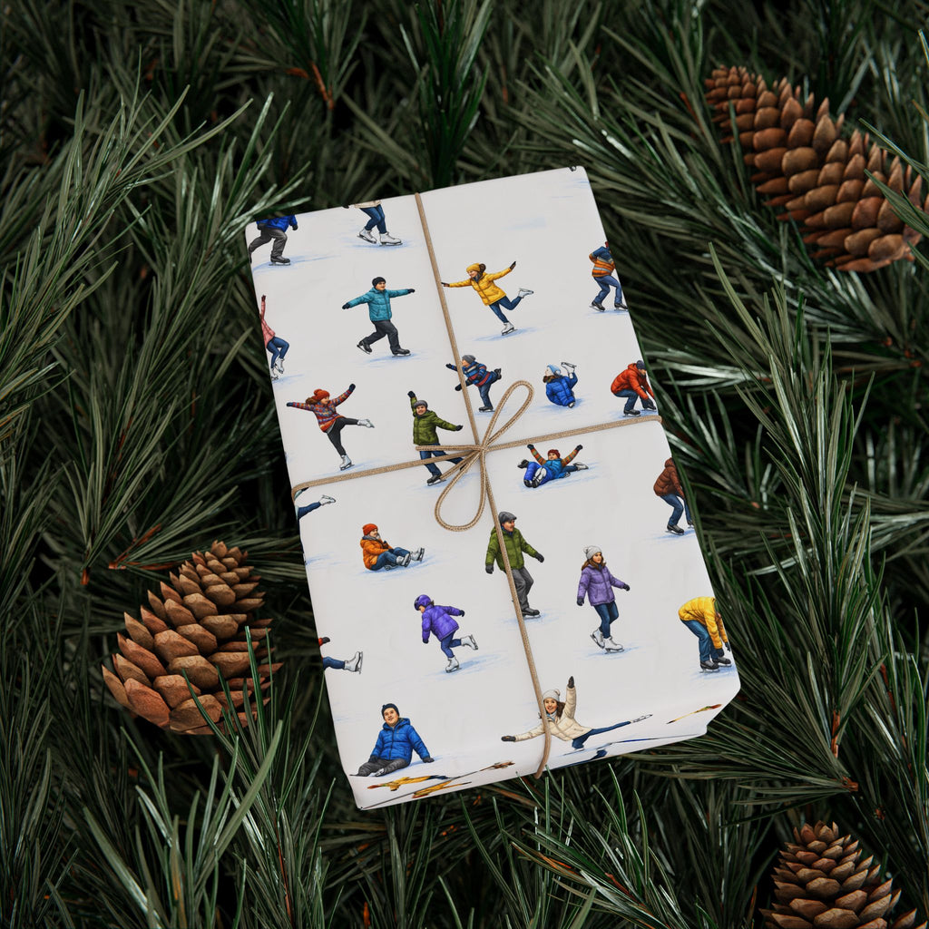Winter Ice Skaters Gift Wrap Paper | Figure Skating Pattern Wrapping Paper