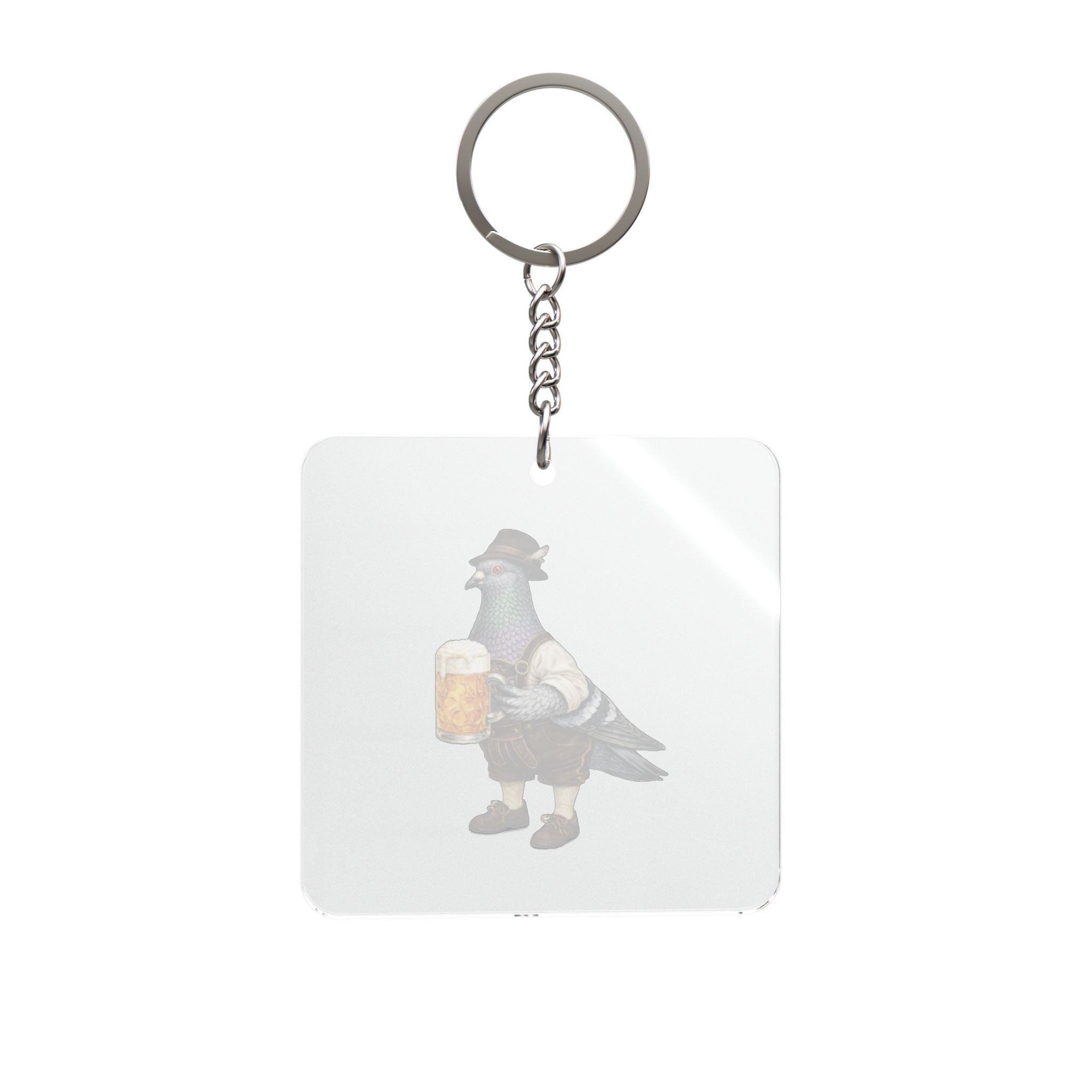 Customizable Yorkville NYC Pigeon Square Keychain | Bavarian Beergarden Bird Lovers Keyring Gift