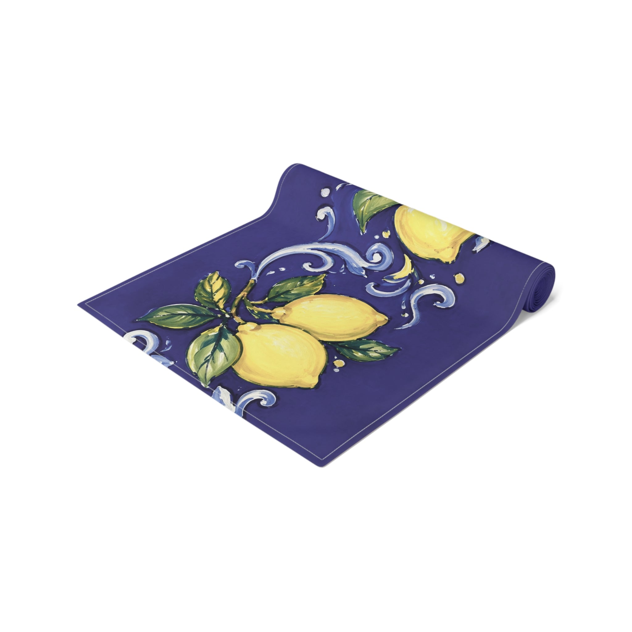 Little Italy Amalfi Blue with Lemon Table Runner – Mediterranean Blue & Yellow Dining Decor