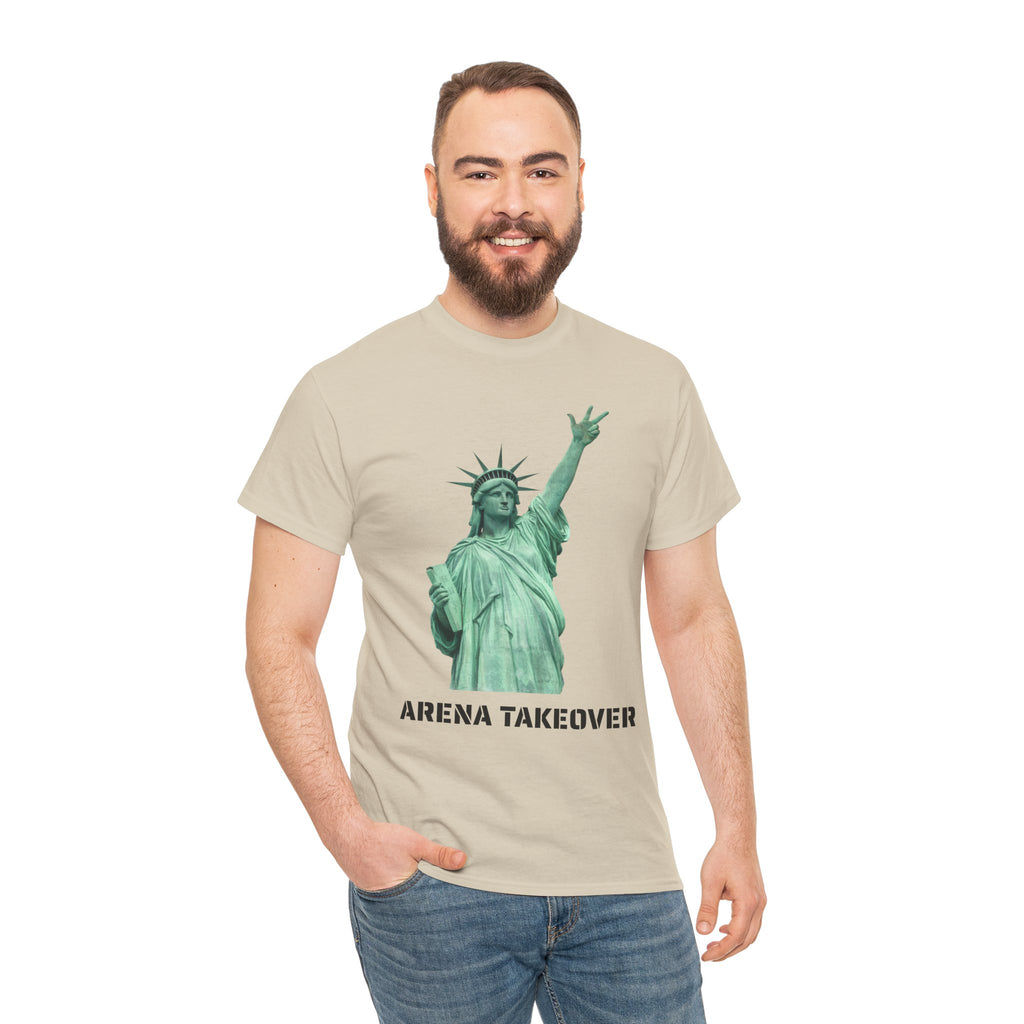 Arena Takeover Statue of Liberty Three Points T-Shirt | NYC Jalen Brunson Basketball 3 Point Shot Tee
