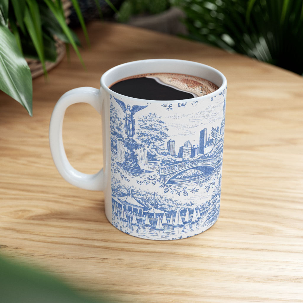 Central Park Blue Toile de Jouy Mug | NYC Ceramic Coffee Cup