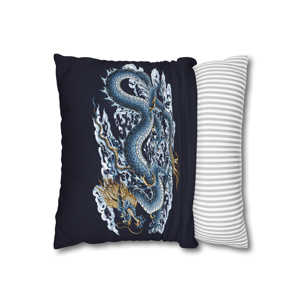 Chinatown Blue Dragon Square 16" x 16" Pillowcase – Dark Blue Decorative Throw Pillow Cover (Pillow Not Included)