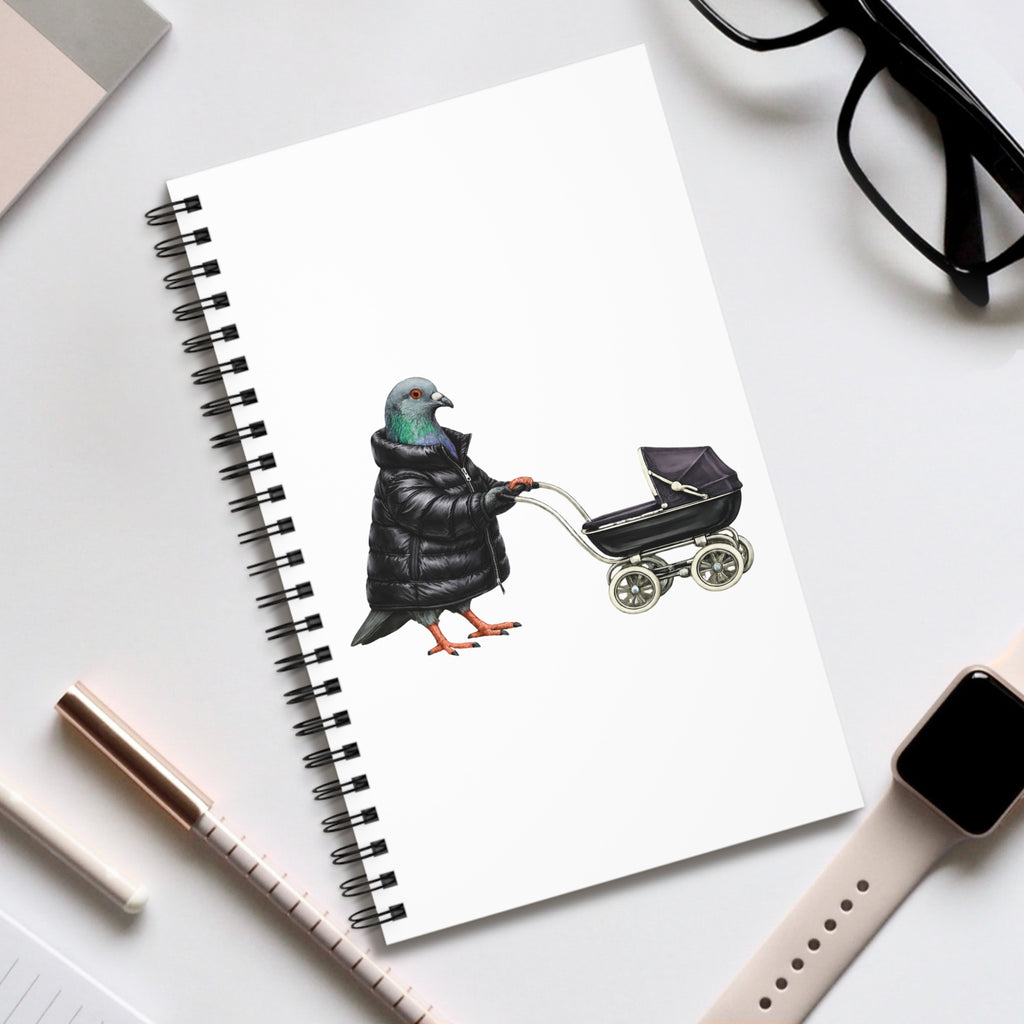 Customizable Park Slope NYC Pigeon Spiral Journal | Brooklyn Mommy Bird Lovers Notebook