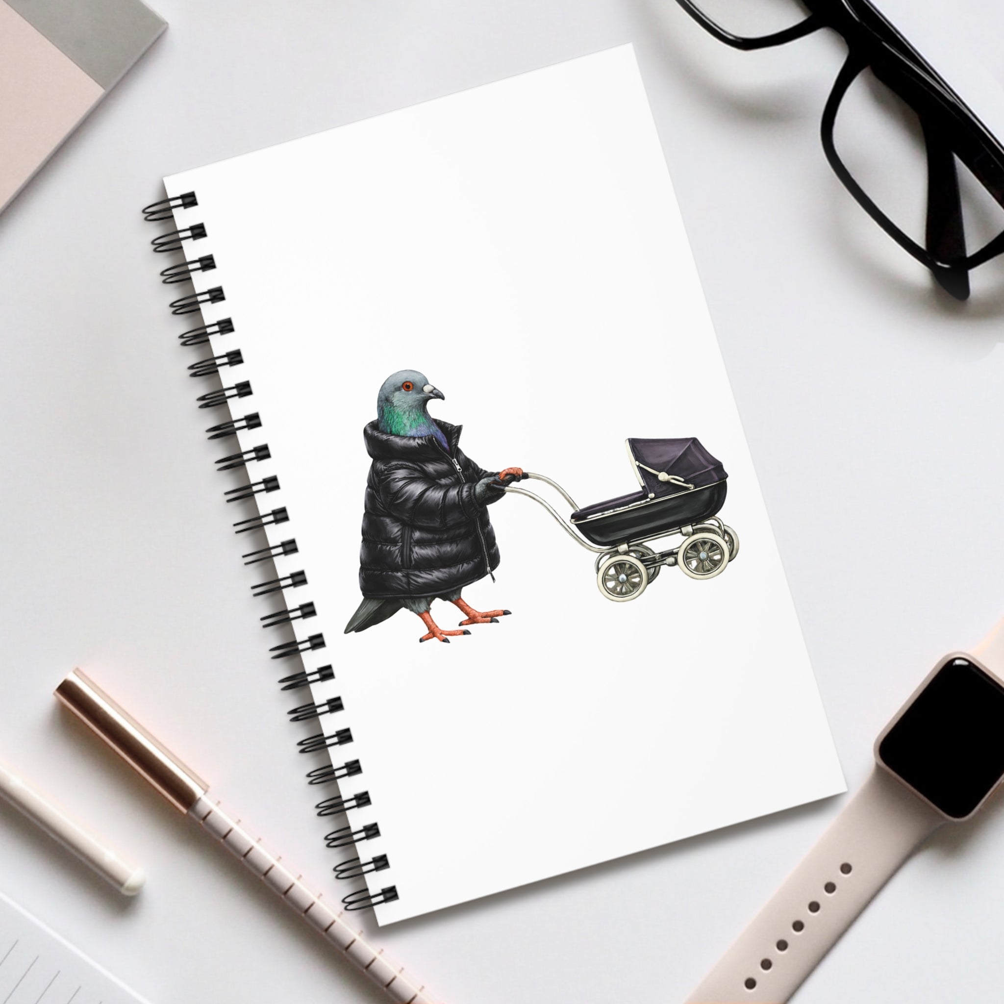Customizable Park Slope NYC Pigeon Spiral Journal | Brooklyn Mommy Bird Lovers Notebook