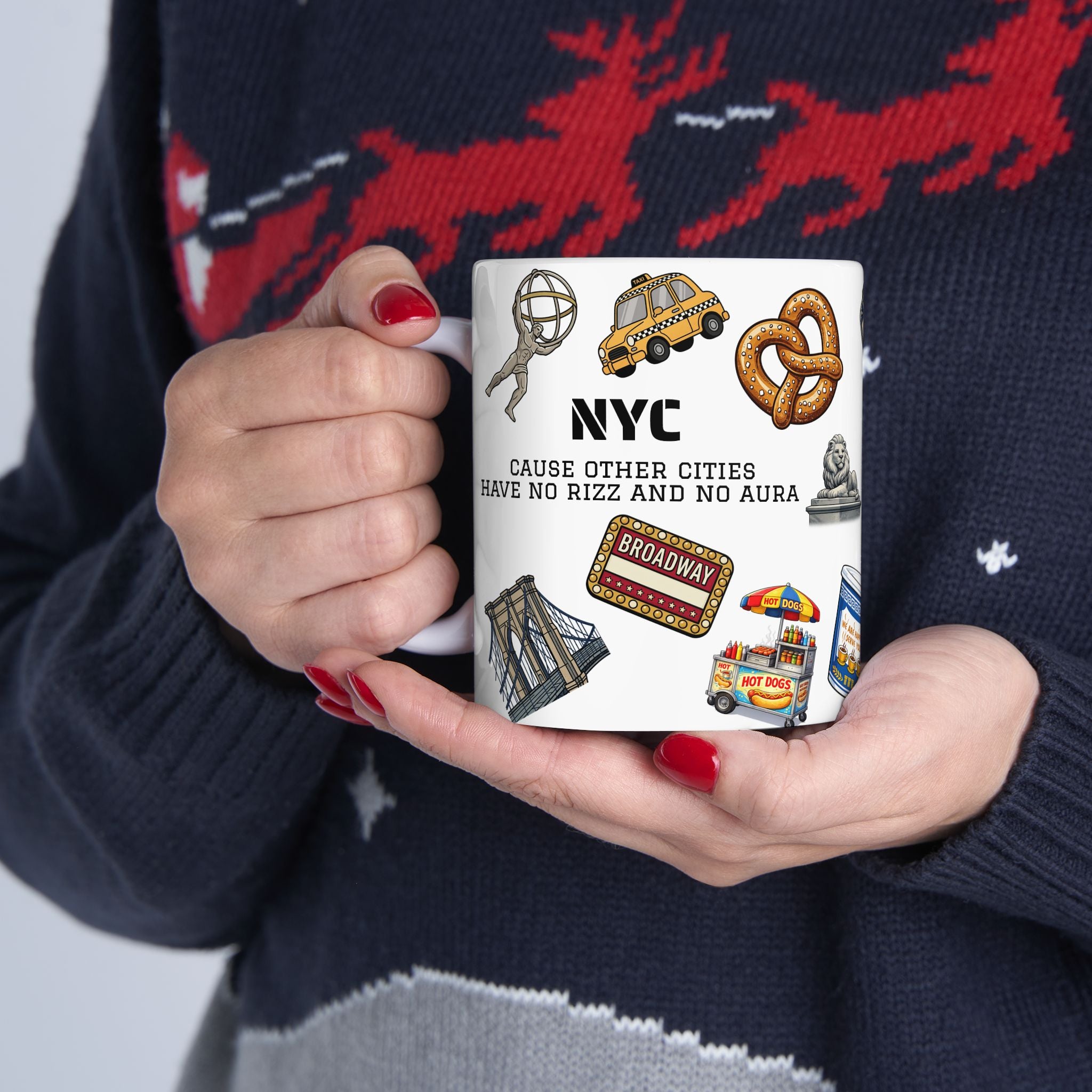 NYC Icons Rizz and Aura Mug | New York City Landmark Collage Ceramic Coffee Tea Mug