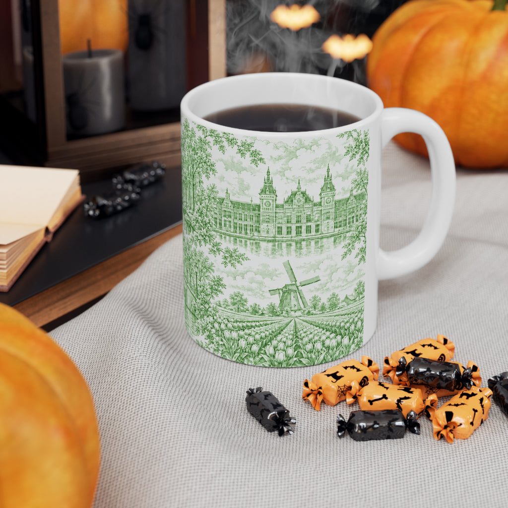 Amsterdam Green Toile de Jouy Ceramic Mug — (11oz; Ships from Europe)