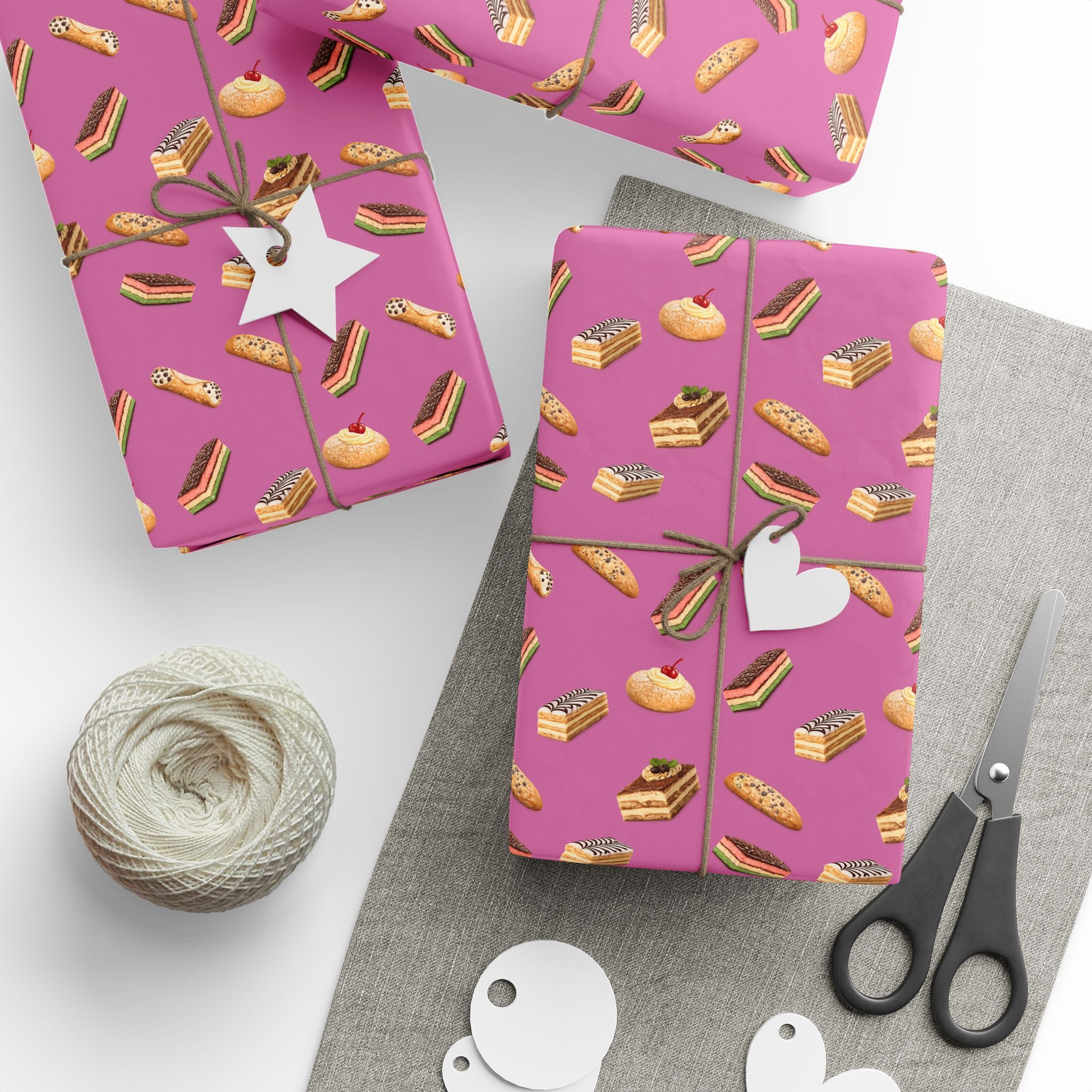 Italian Bakery Pastry Pattern Gift Wrap Paper | Pink Bakery Pastries Wrapping Paper Roll