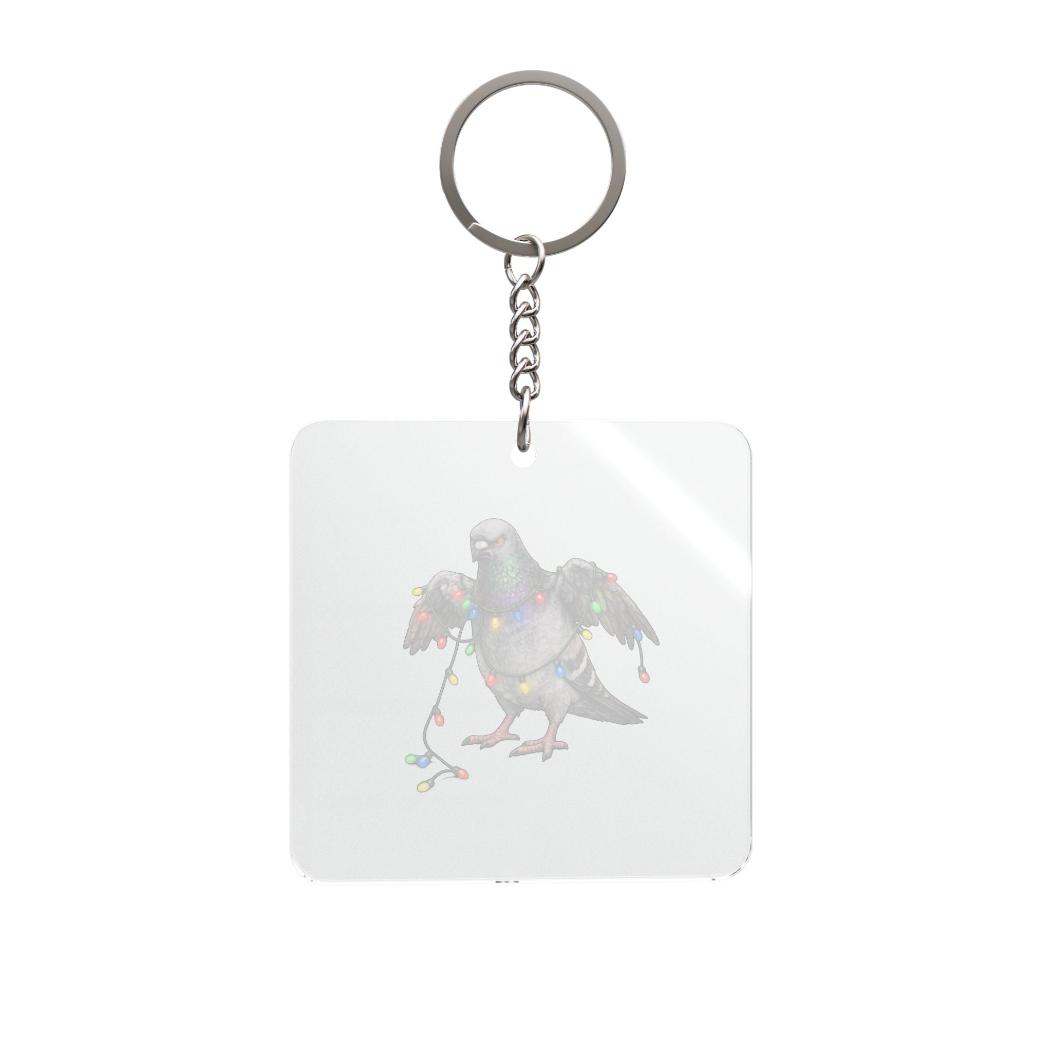 Customizable Dyker Heights NYC Pigeon Square Keychain | Christmas Lights Bird Lovers Keyring Gift