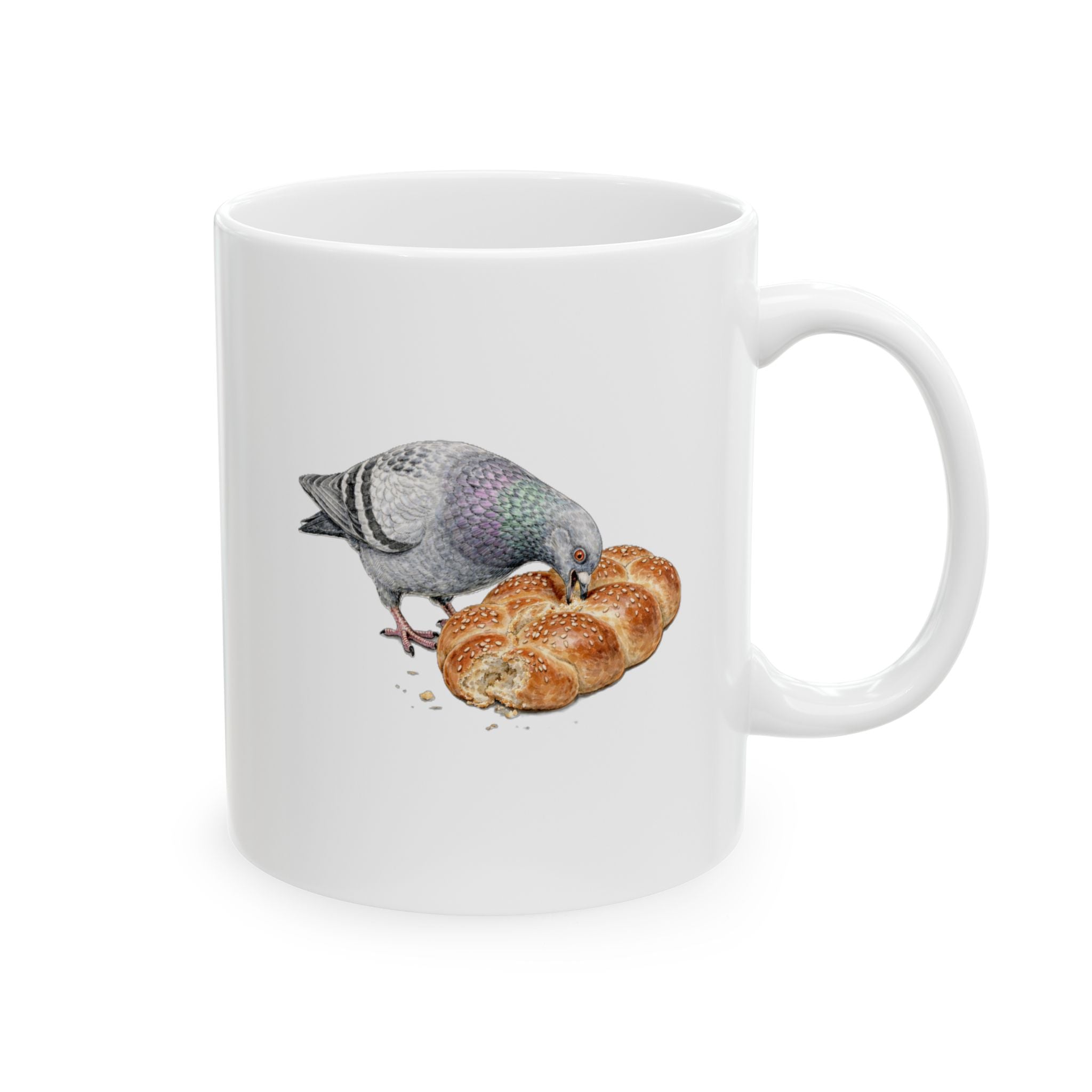 Customizable Borough Park NYC Pigeon Mug | Challah Bread Bird Lovers Ceramic Coffee Cup