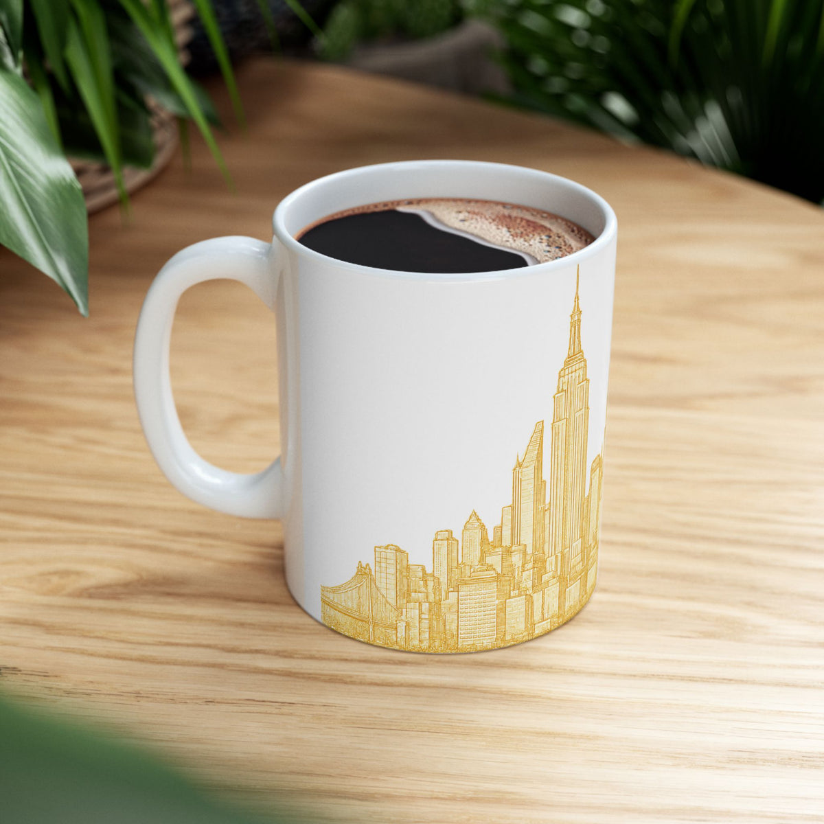 Gold Midtown New York City Skyline Mug | Ceramic Midtown Manhattan Skyline Coffee Cup 11oz