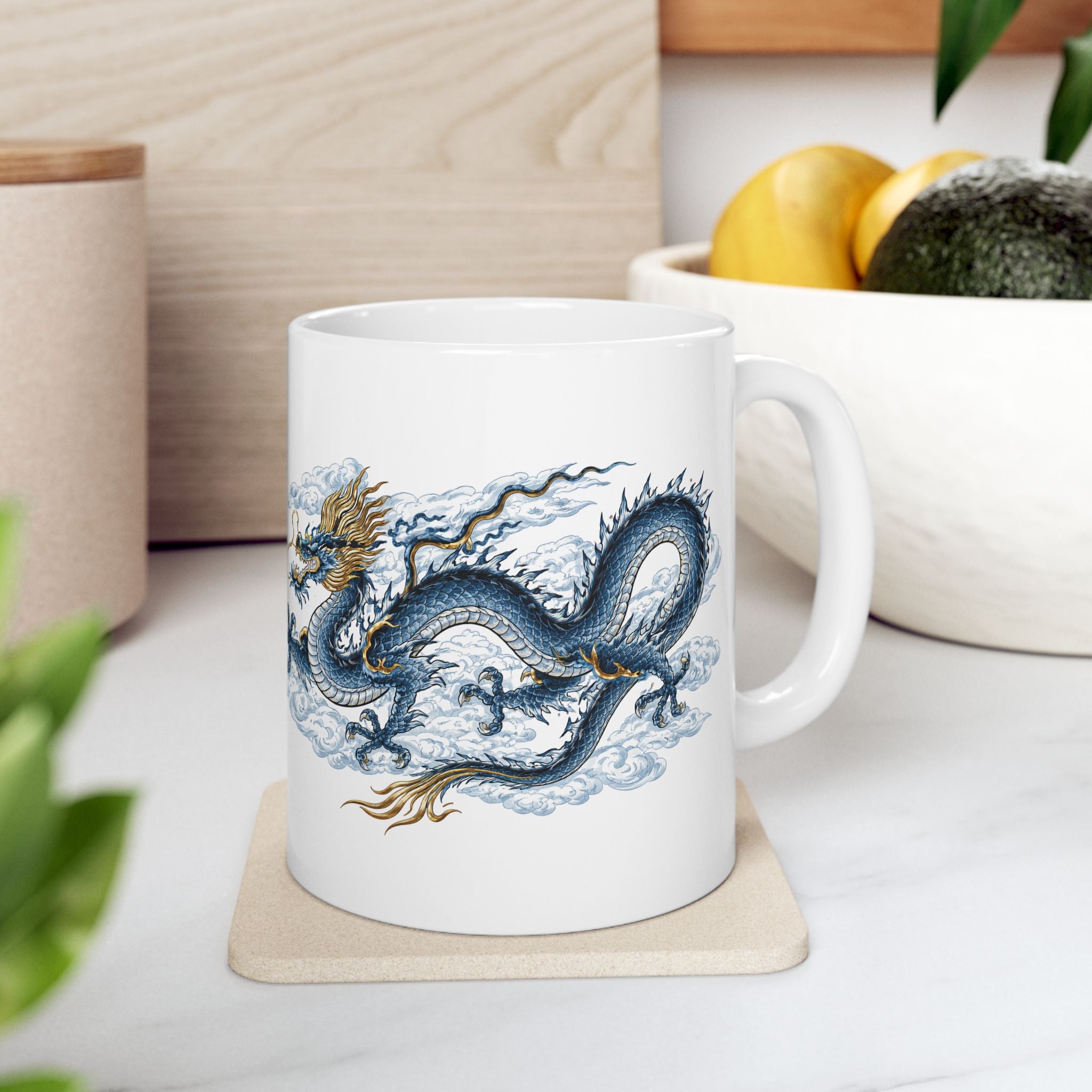 Chinatown NYC Dragon Ceramic Mug — Chinese Mythology Coffee Cup 11oz
