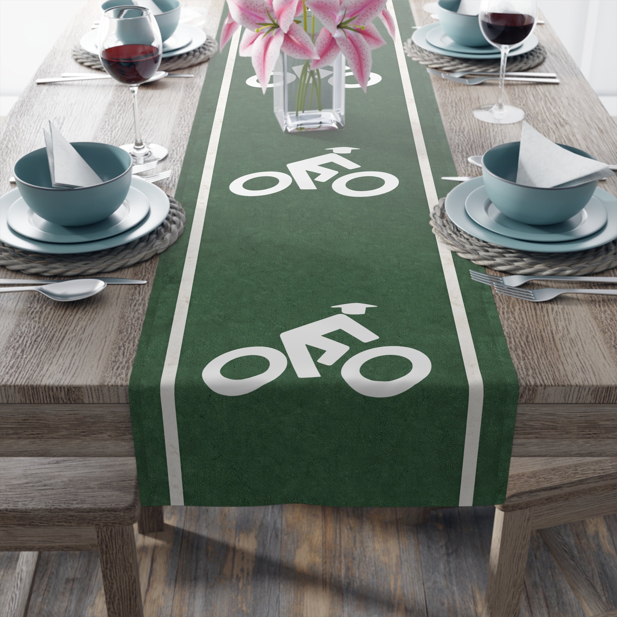 NYC Bike Lane Table Runner - New York Bicycle Lane Picnic Table Cyclist Gift