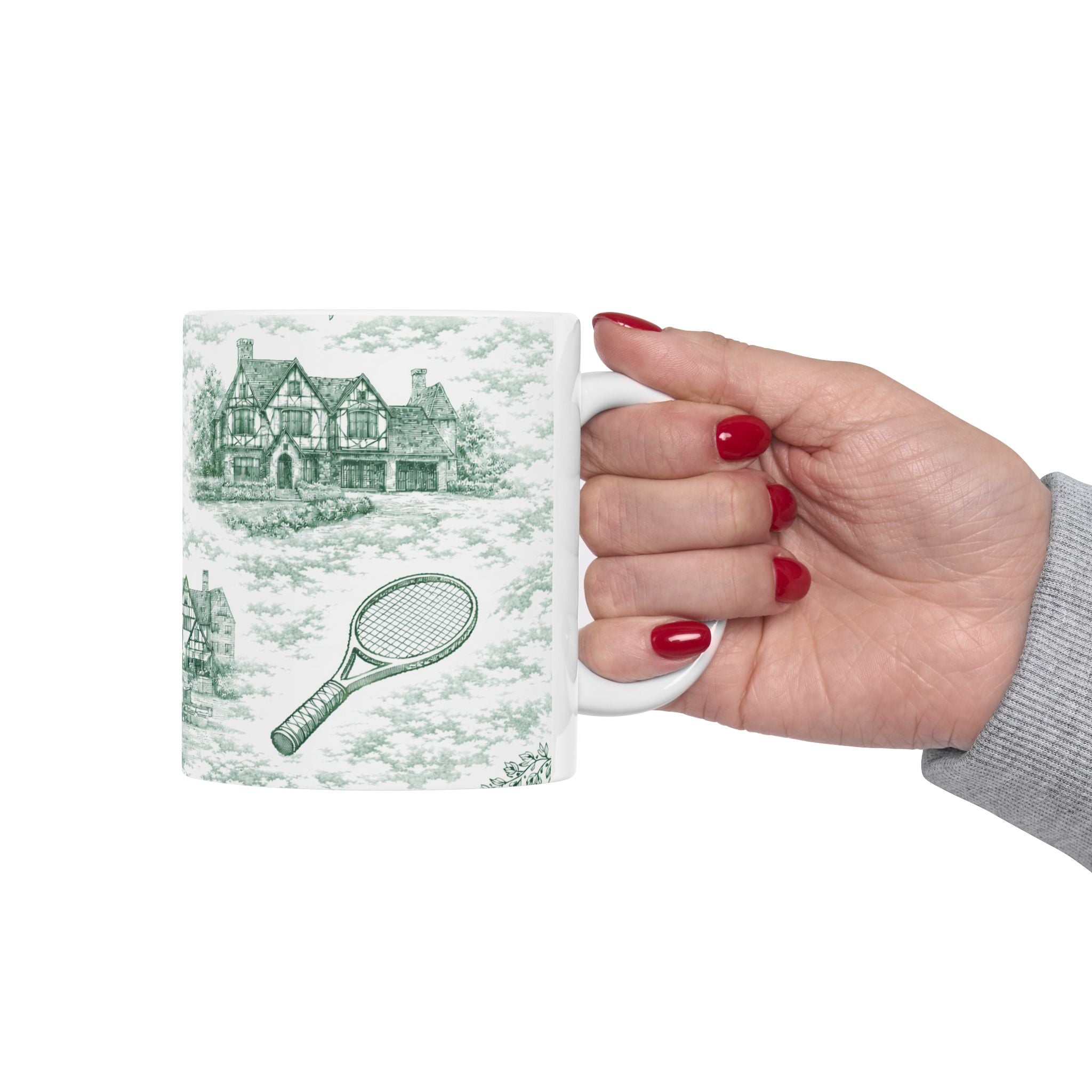 Forest Hills Green Toile de Jouy Mug | Queens Chinoiserie Ceramic Coffee Cup
