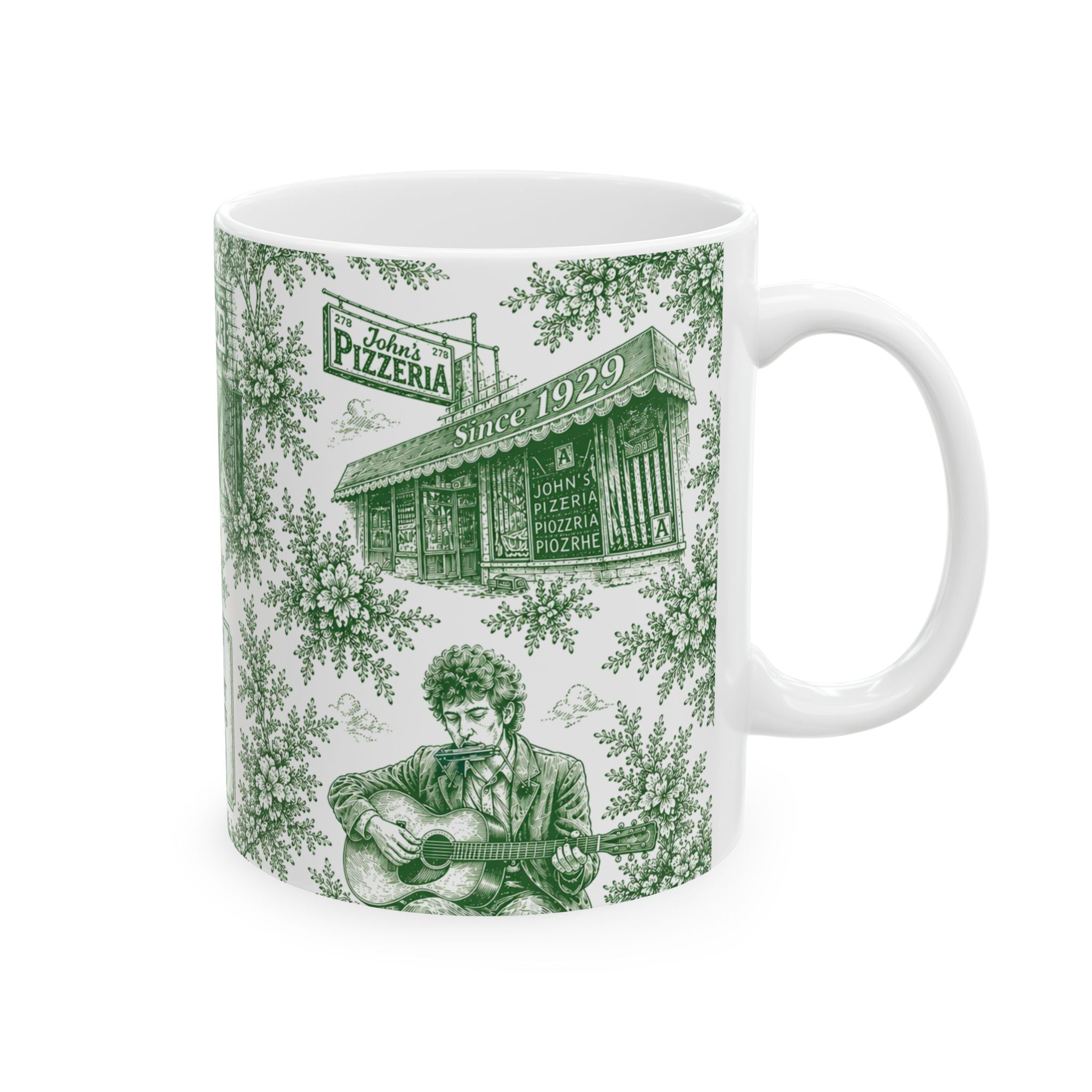 Greenwich Village Green Toile de Jouy Mug | NYC Chinoiserie Ceramic Coffee Cup