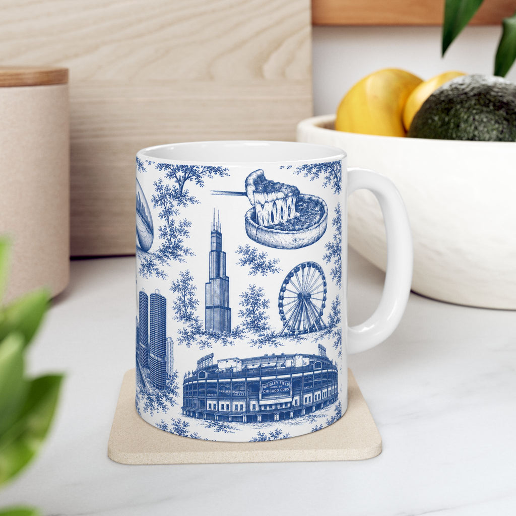 Chicago Blue Toile de Jouy Ceramic Mug (11oz)