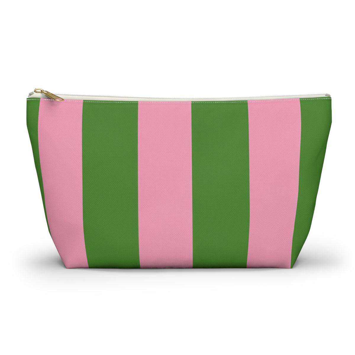 Customizable Striped Accessory Pouch — Pink & Green T-Bottom Makeup Bag