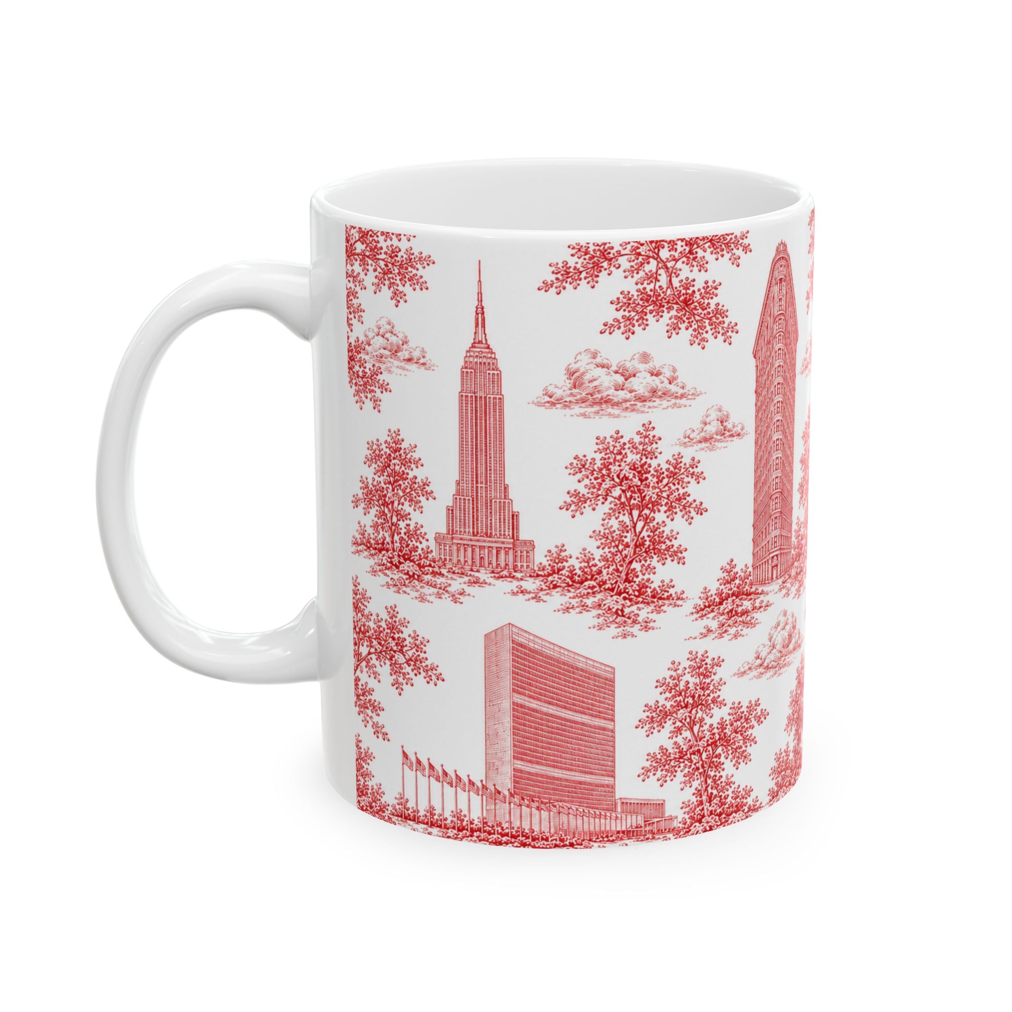 Manhattan Red Toile de Jouy Mug | New York City Chinoiserie Ceramic Coffee Cup