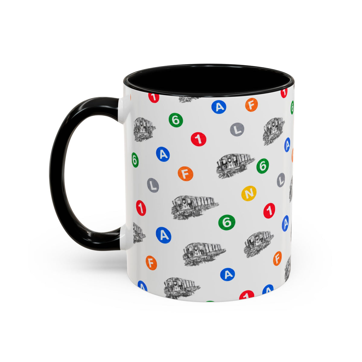 New York Subway Train Transit Icons Mug | NYC Metro Subway Pattern Accent Coffee Tea Mug 11oz