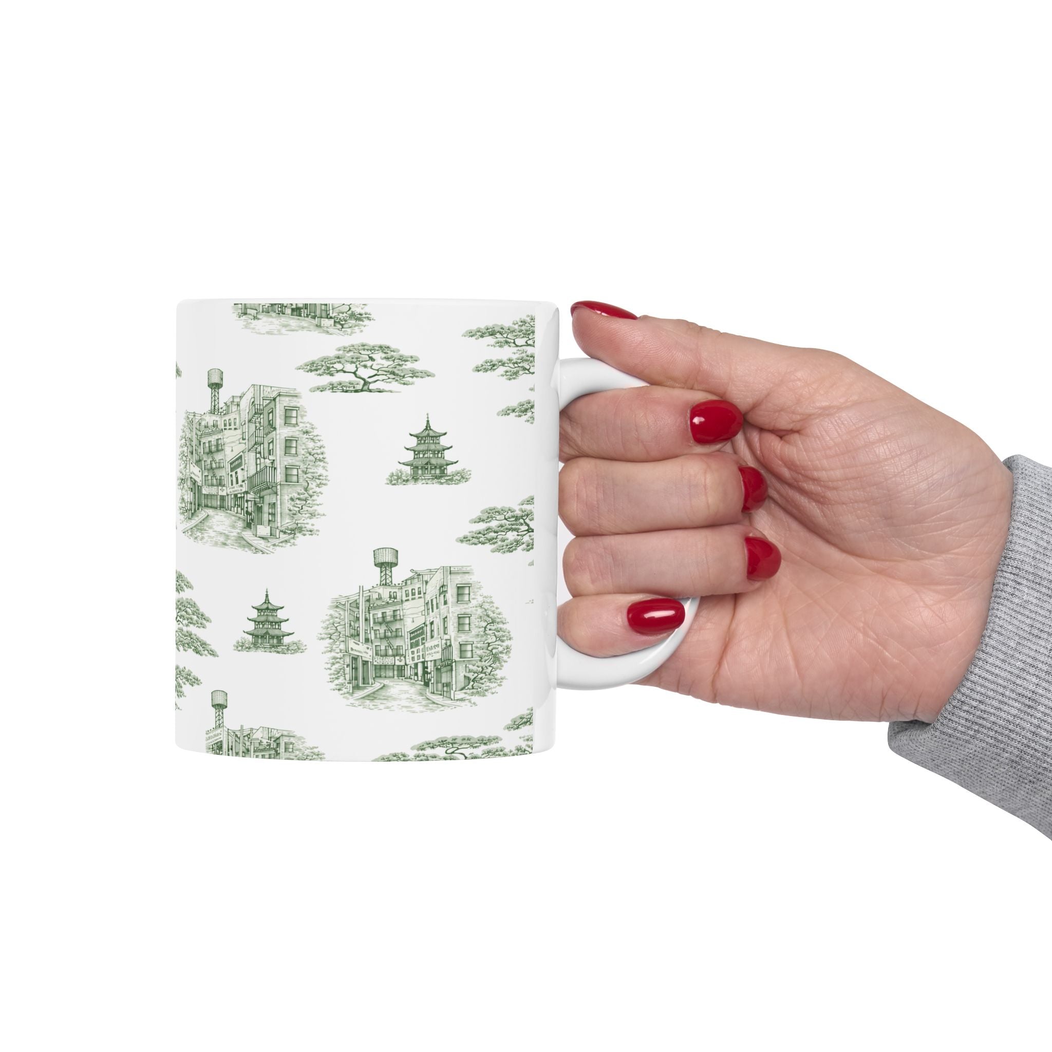 Chinatown Doyers Street Green Toile de Jouy Mug | New York City Chinoiserie Ceramic Mug 11oz