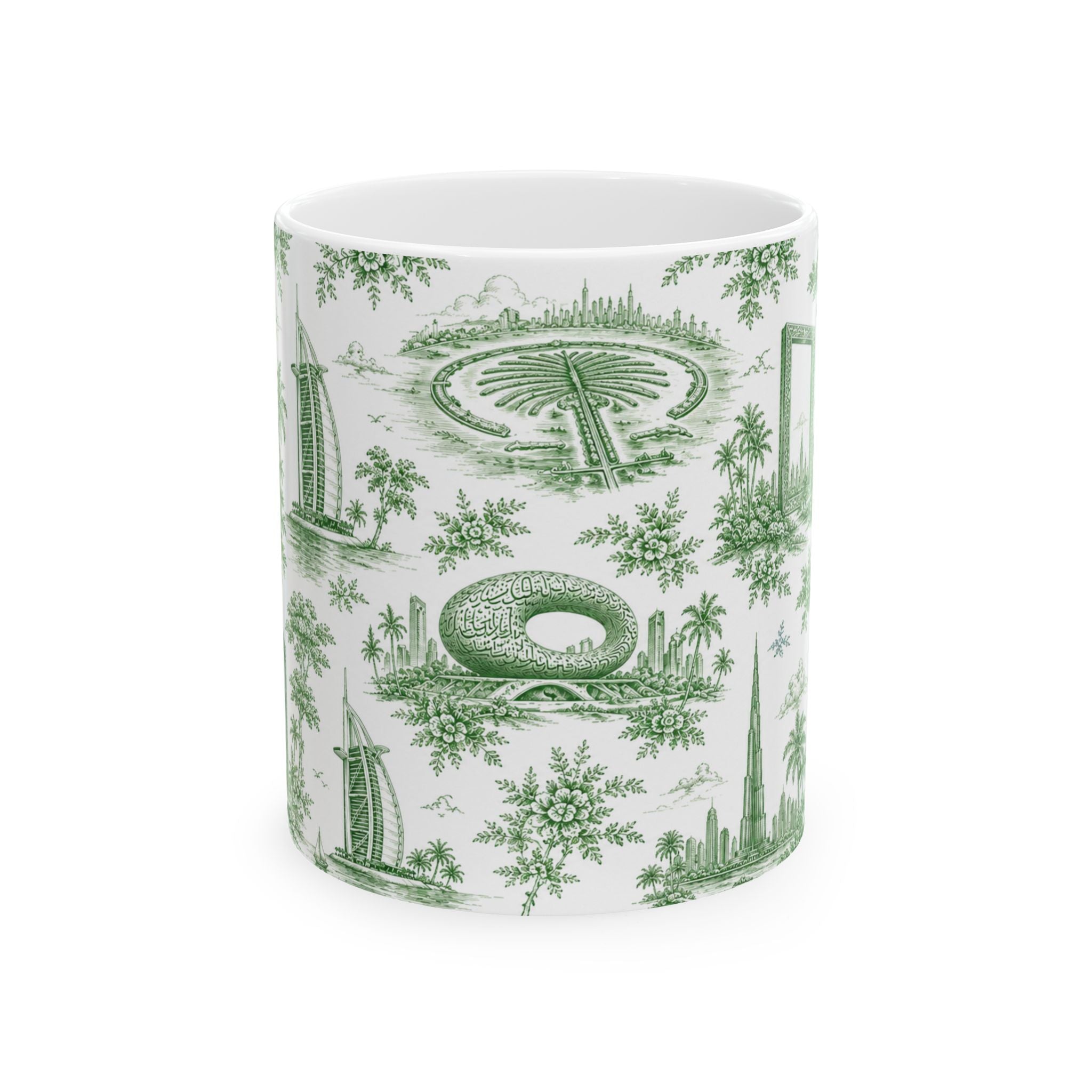 Dubai Green Toile de Jouy Ceramic Mug — Ceramic 11oz Coffee Cup