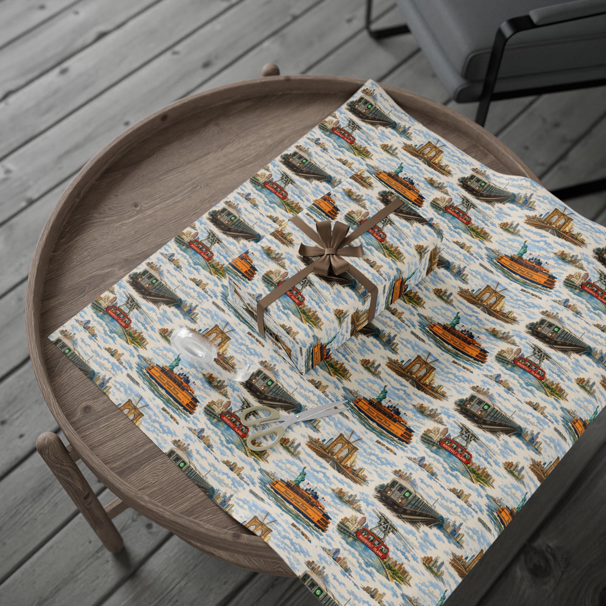 NYC Commuter Bridge & Tunnel Proud Toile NYC Gift Wrapping Paper | New York City Transit Subway Ferry Toile Pattern Roll