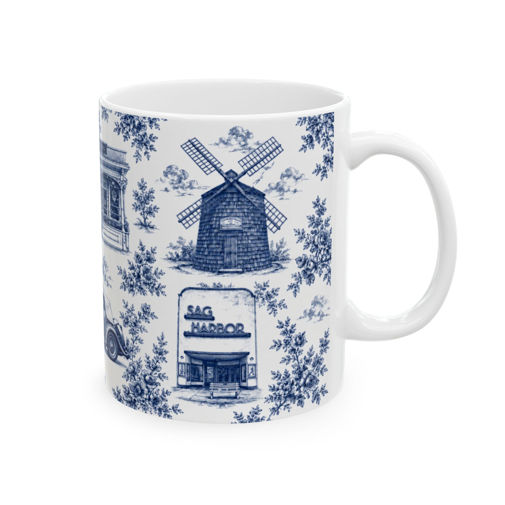 Sag Harbor Blue Toile de Jouy Mug | Hamptons Chinoiserie Ceramic Coffee Cup