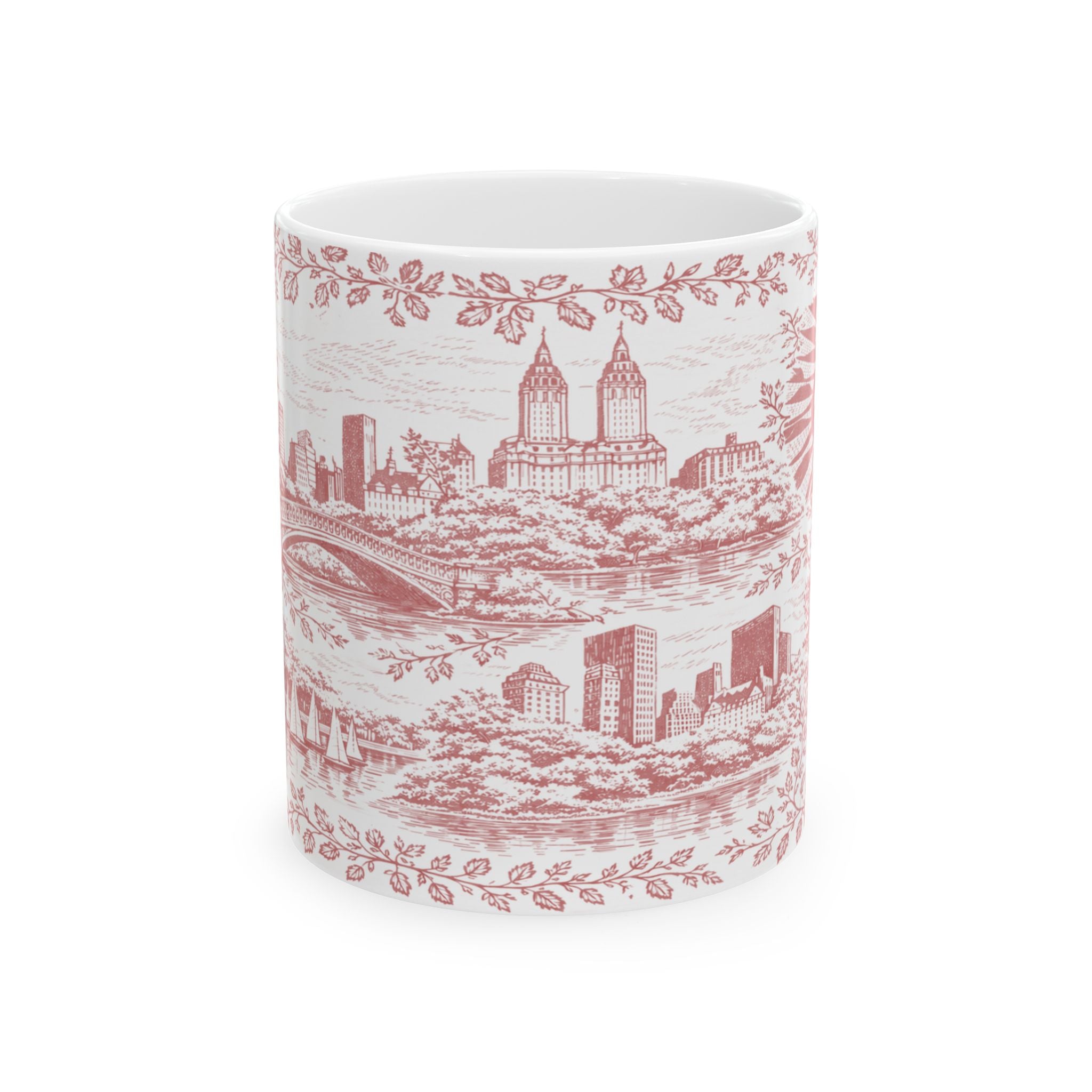 Central Park Red Toile de Jouy Mug | NYC Chinoiserie Ceramic Coffee Cup