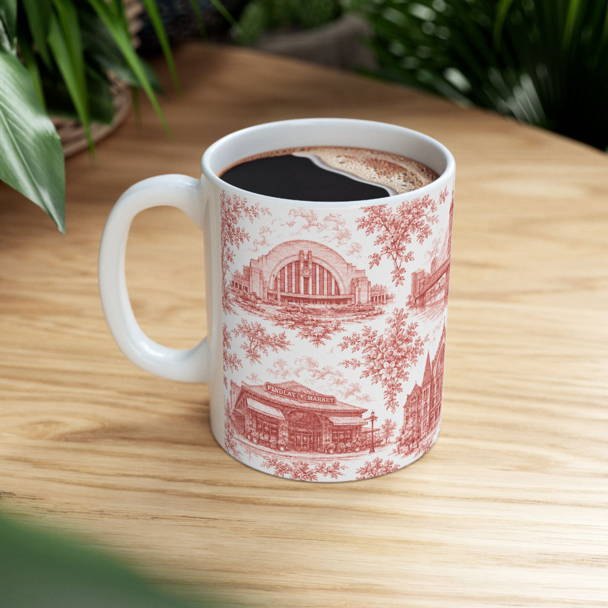 Cincinnati Red Toile de Jouy Ceramic Mug — Coffee Mug 11oz