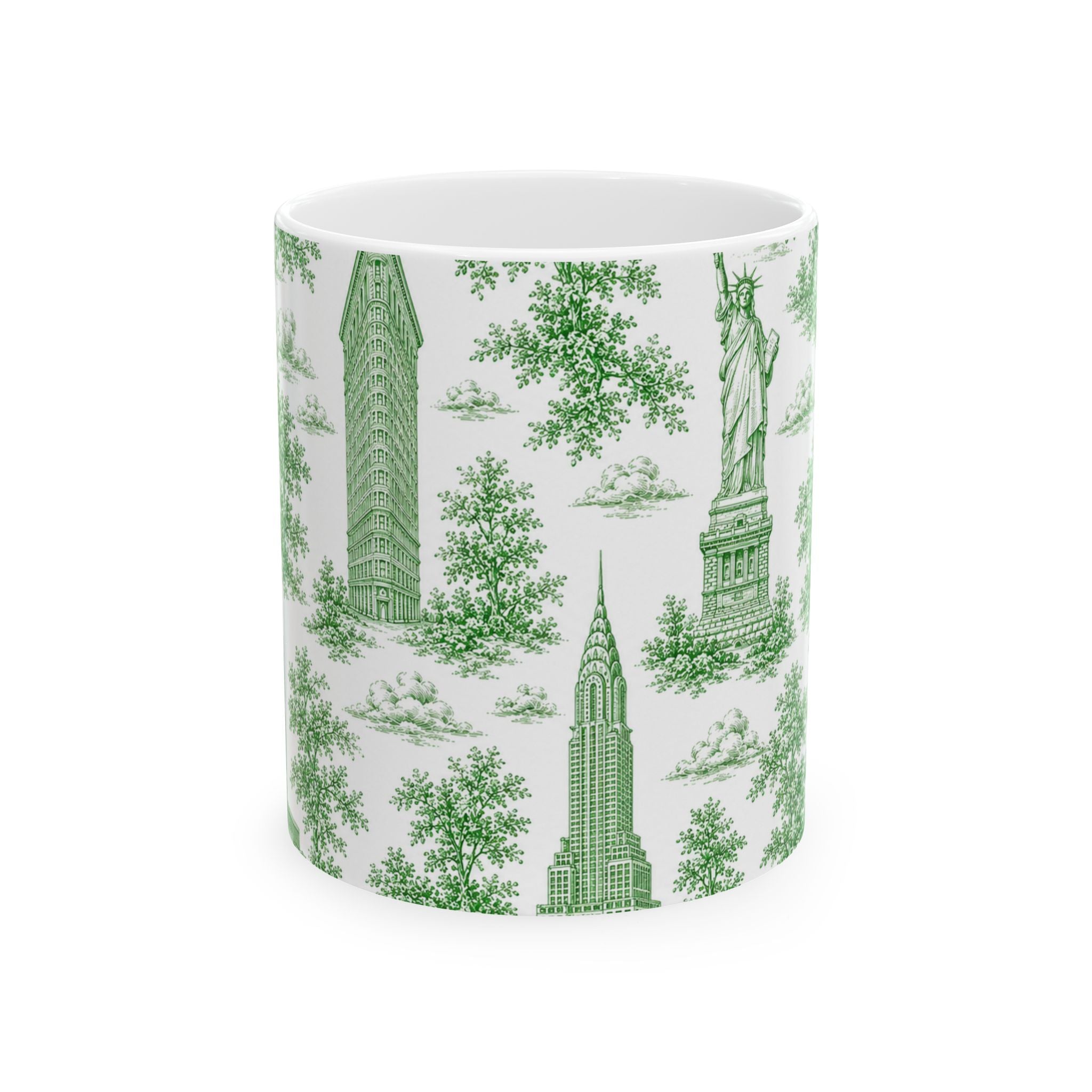 Manhattan Green Toile de Jouy mug | New York City Chinoiserie Ceramic Mug