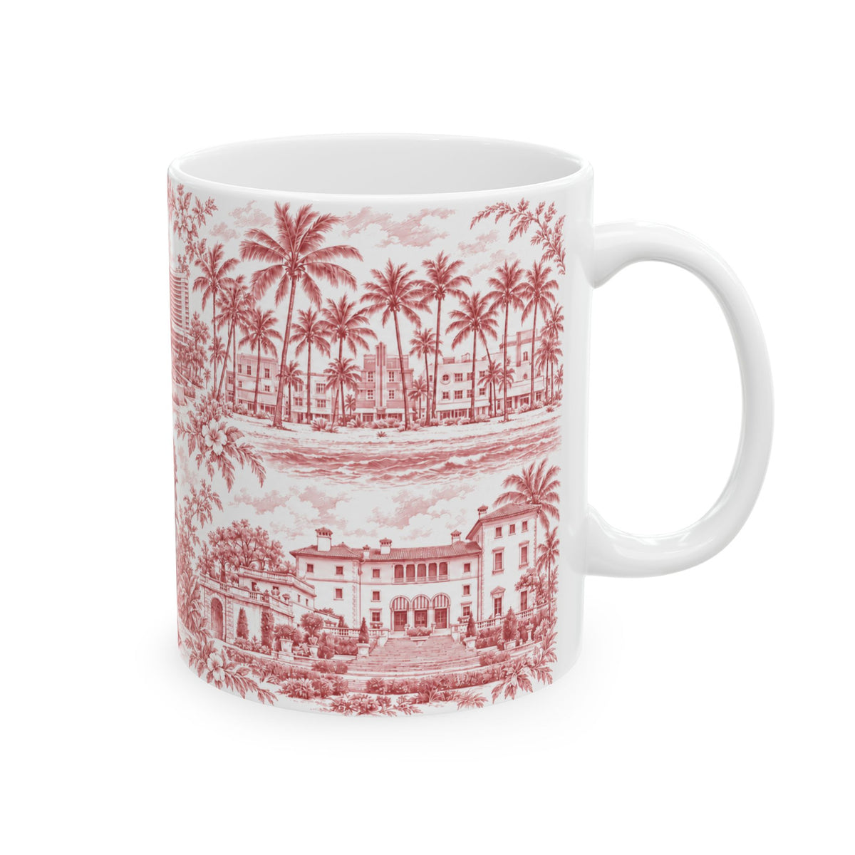 Miami Red Toile de Jouy Ceramic Mug — Florida Chinoiserie(11oz)