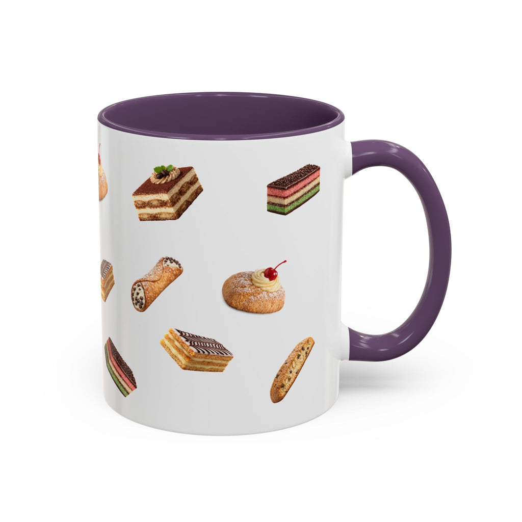 NYC Italian Bakery Pattern Accent Mug | Cannoli Rainbow Cookie Zeppoli Tiramisu Biscotti Napoleon 11oz Ceramic Coffee Cup