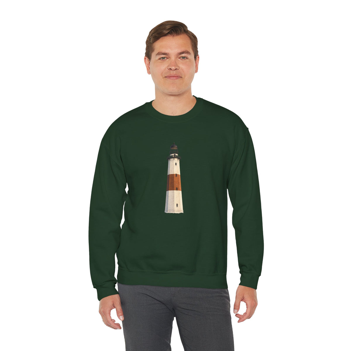 Montauk Lighthouse Minimalist Crewneck Sweatshirt — Montauk Coastal Nautical Graphic Sweater
