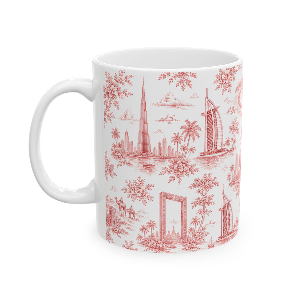 Dubai Red Toile de Jouy Ceramic Mug — Ceramic 11oz Coffee Cup