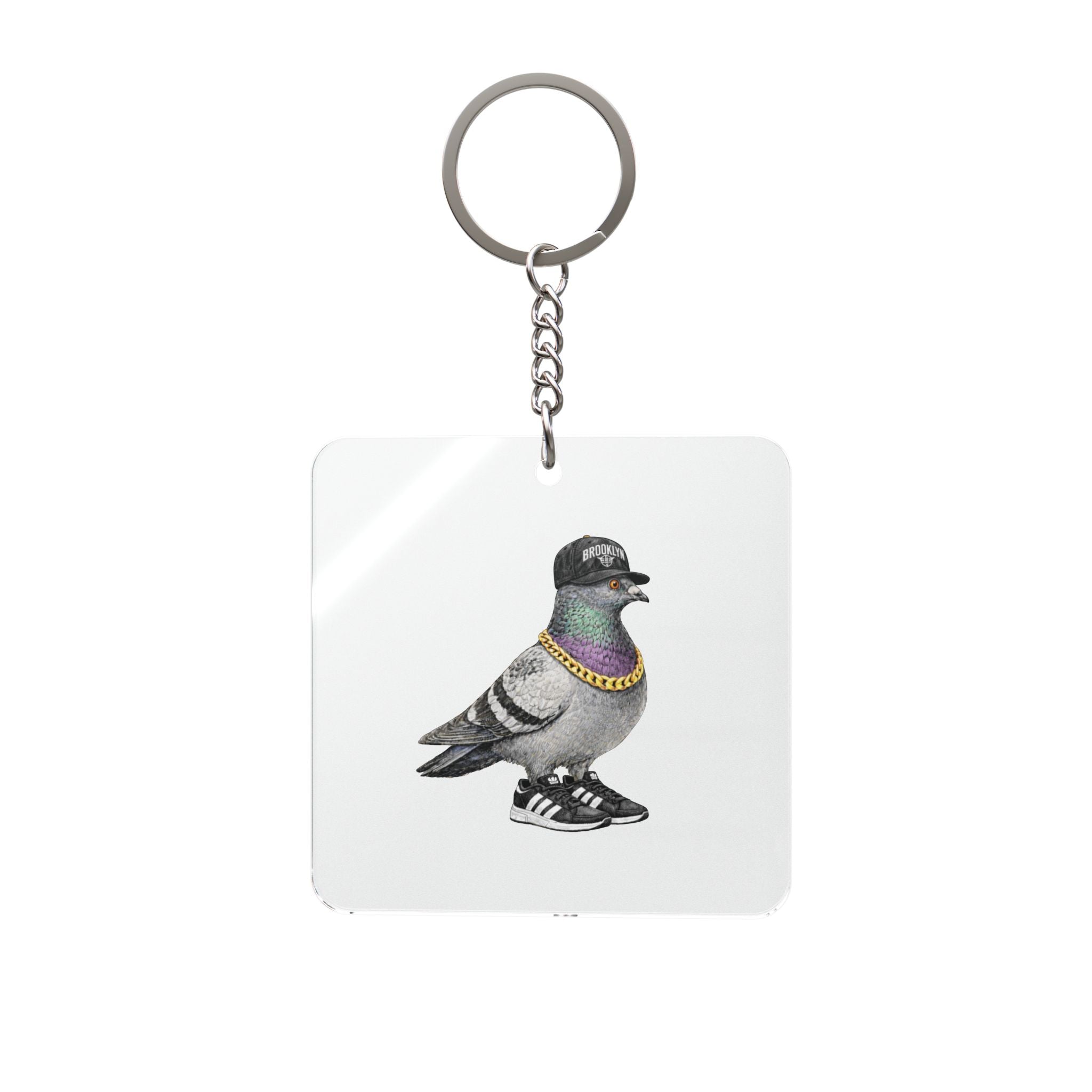 Customizable Brooklyn NYC Pigeon Square Keychain | Nets Basketball Fan Bird Lovers Keyring Gift