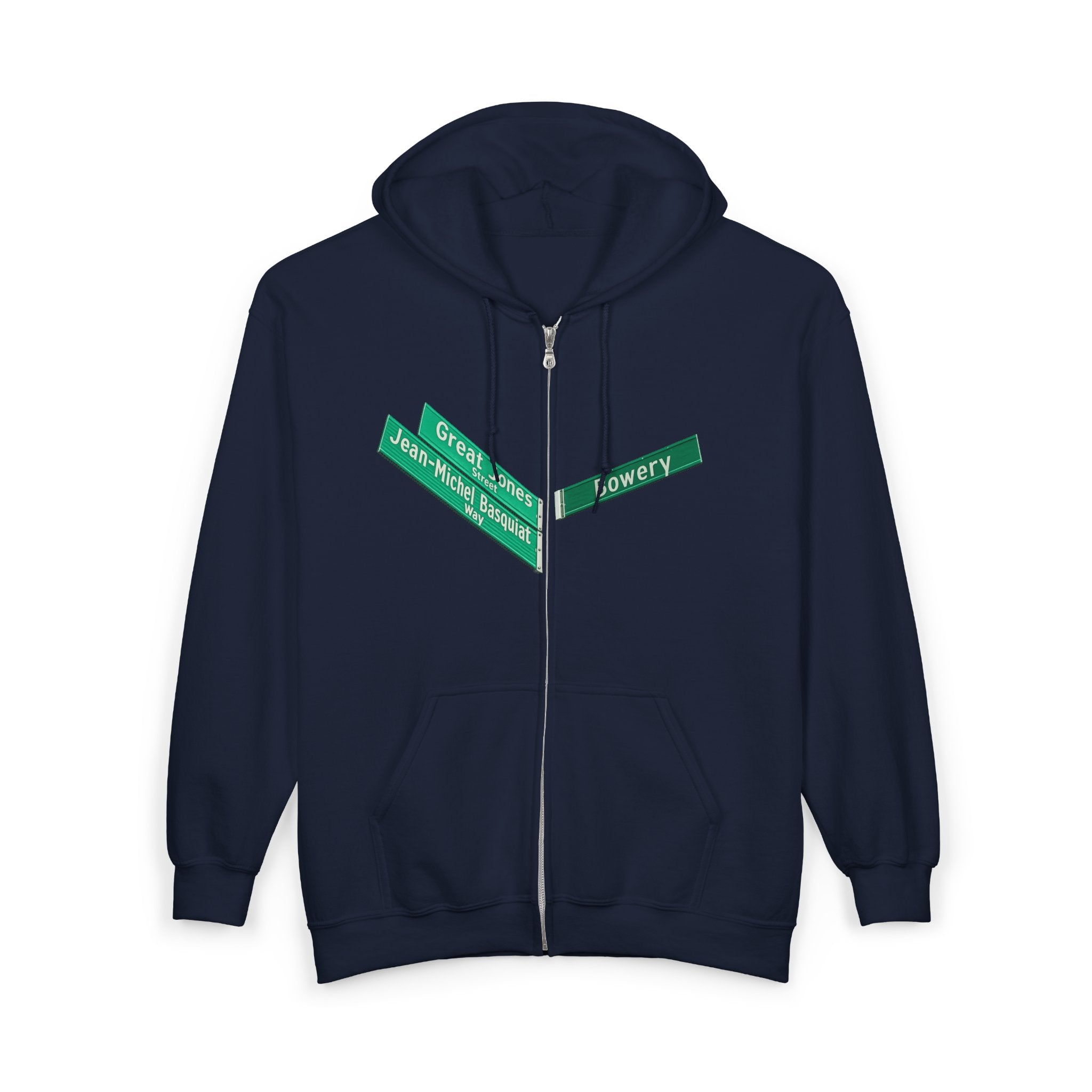 Lower East Side Street Sign Zip Up Hoodie   NYC East Village Basquiat Bowery  Hooded Sweatshirt