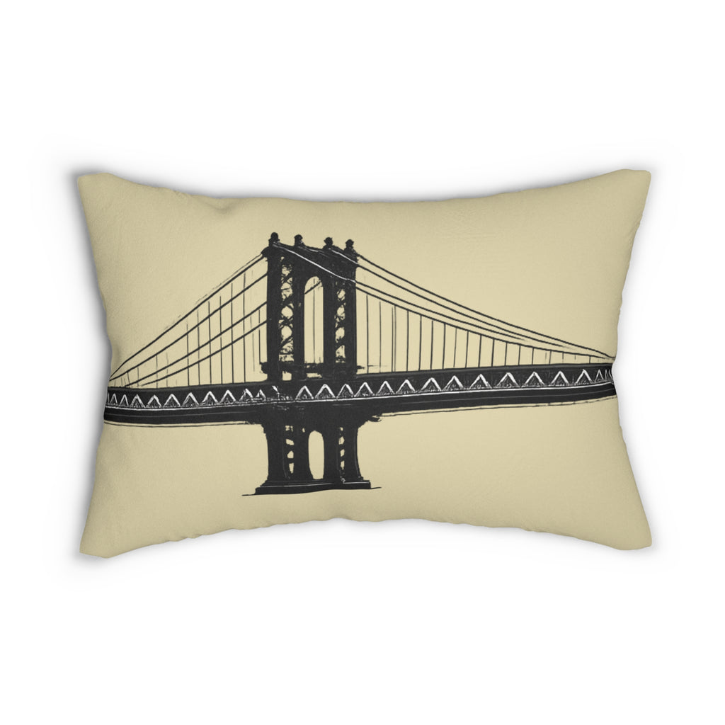 Manhattan Bridge Silhouette Lumbar Pillow — Neutral Cityscape Decorative Pillow